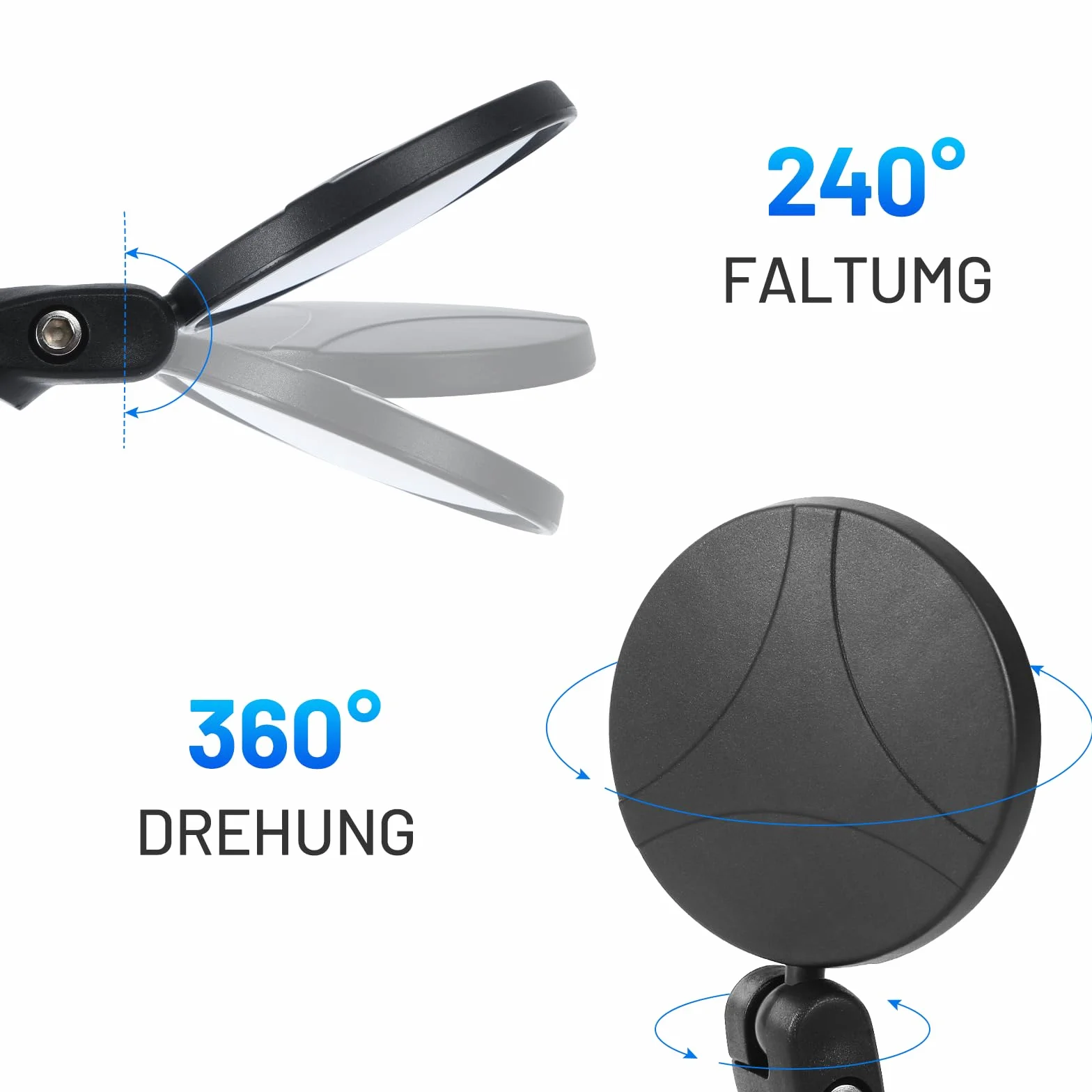 Lusterko rowerowe obracane o 360 stopni, przyjazny dla środowiska i trwały materiał ABS, uniwersalny uchwyt na kierownicę (17,4-22 mm) do rowerów miejskich, górskich, e-rowerów (2 sztuki)