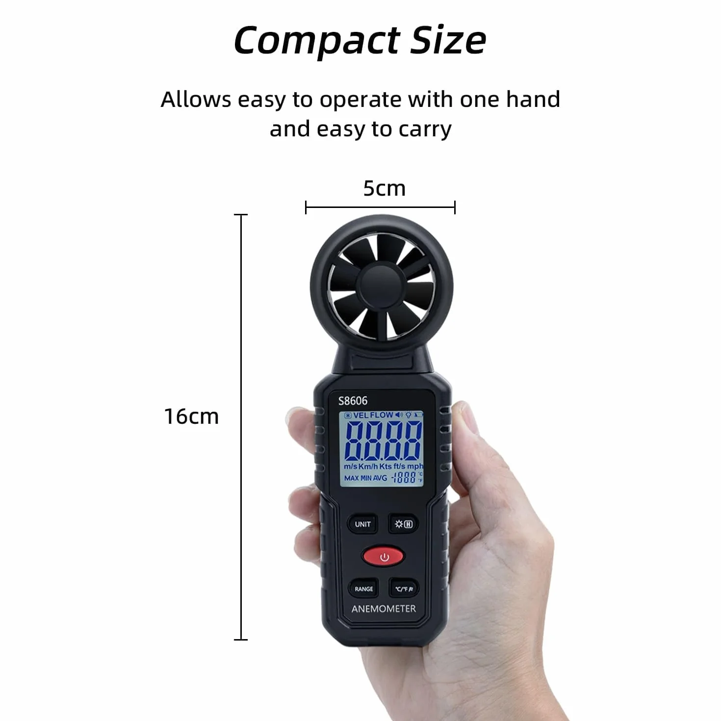 Mcbazel 3 w 1 Cyfrowy Anemometr z wyświetlaczem LCD, miernik prędkości wiatru Tester prędkości przepływu powietrza Termometr zewnętrzny Drony, Polowanie, wędkowanie