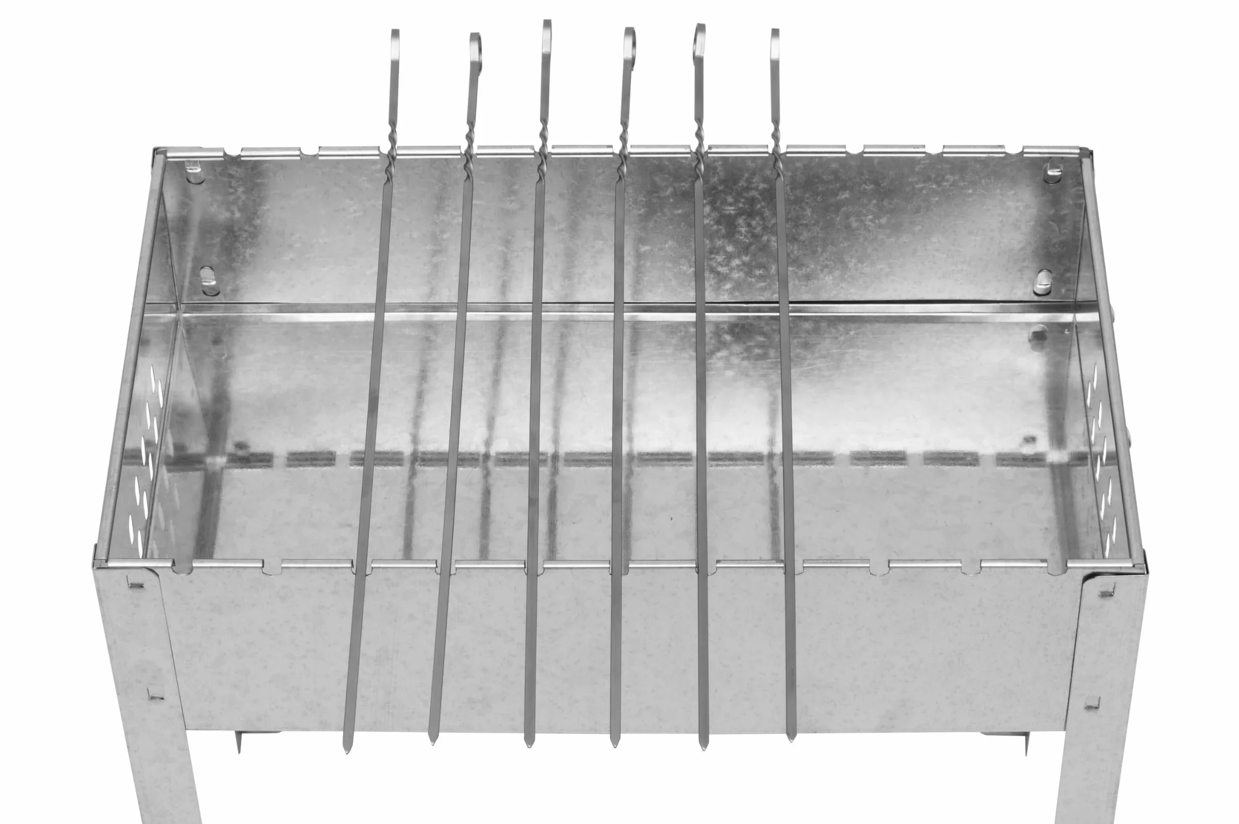 Mangal grill na szpikulce, do szaszłyków, 50 x 30 x 50 cm, w zestawie 6 szpikulców ze stali nierdzewnej i rusztem do grillowania