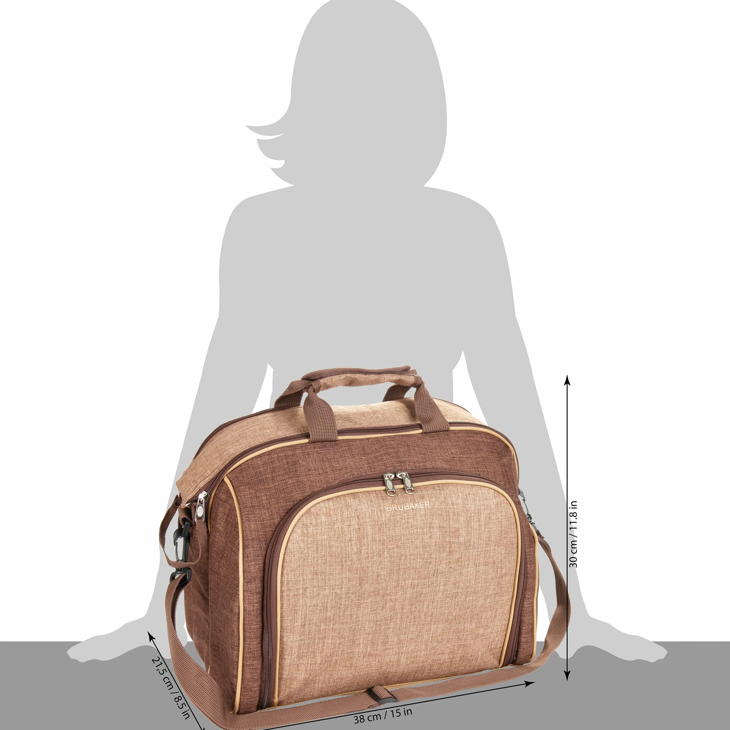 Brubaker Torba piknikowa dla 4 osób z komorą chłodzącą – przenośna jako torba na ramię lub torba na ramię – brązowa 38 × 30 x 21,5 cm