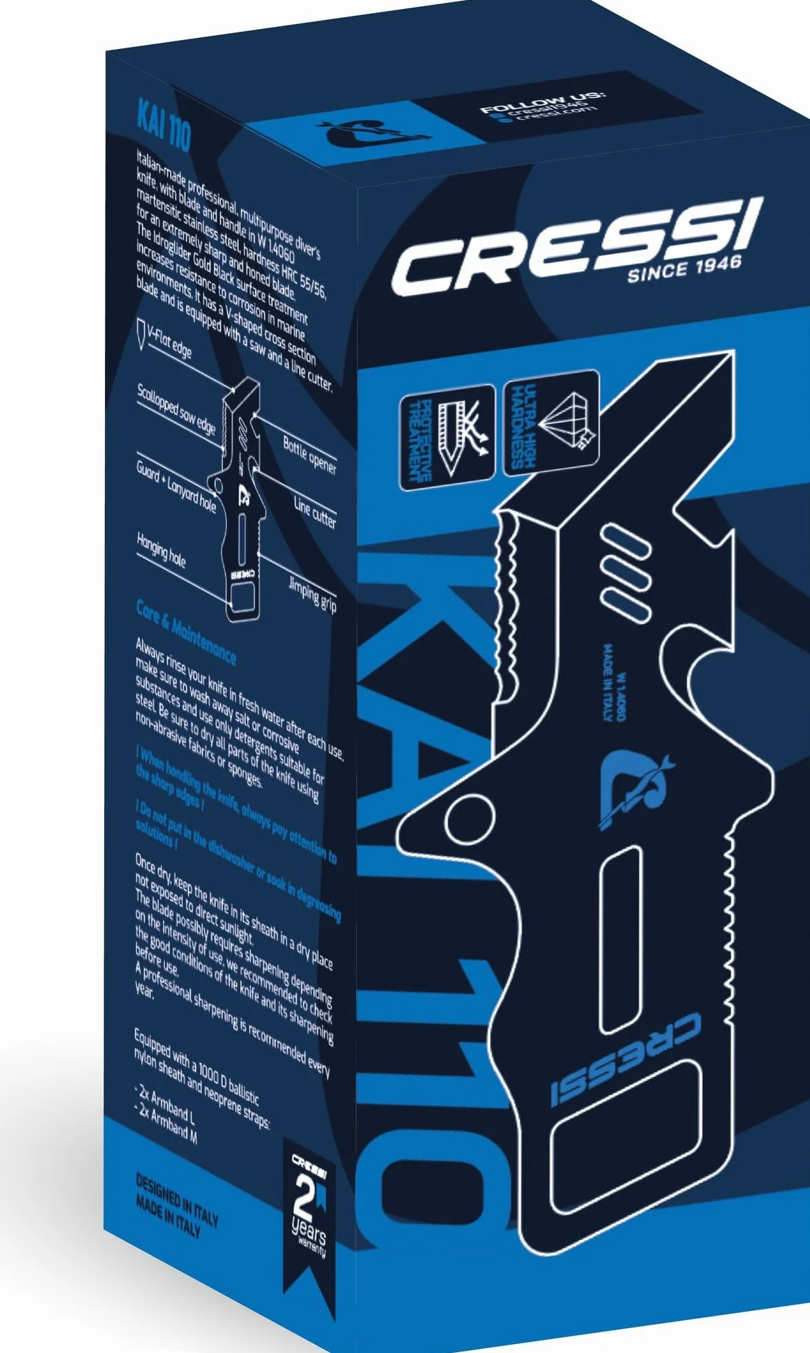 Cressi Kai Mini Knife Profesjonalny Nóż Do Nurkowania, Czarny