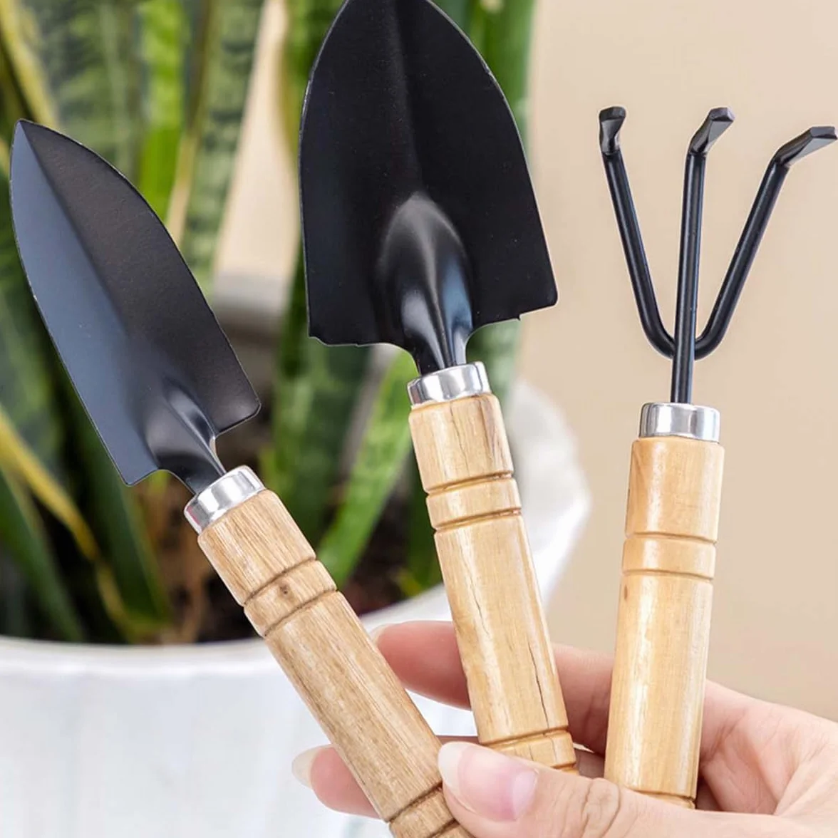 Łopata ogrodnicza - 3 szt. Mini narzędzia ogrodnicze Mini zestaw narzędzi do roślin mała grabie Łopata z drewnianym uchwytem do sadzenia roślin doniczkowych bonsai