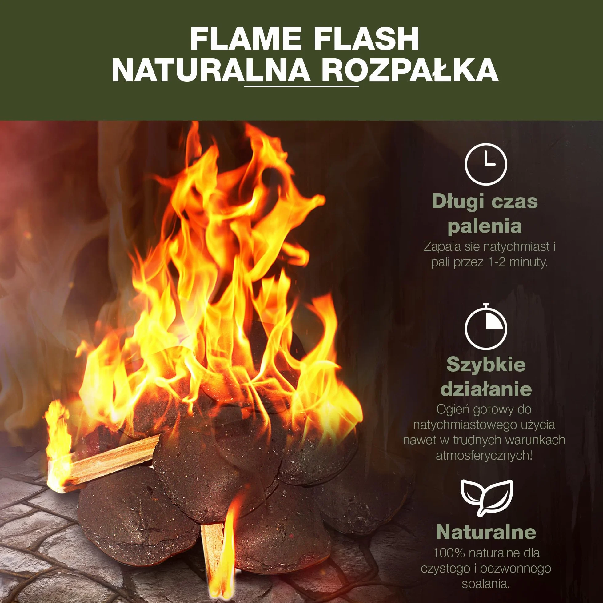 SWISSINNO Naturalne podpałki Flame Flash | Ekologiczne rozpałki do kominków, grilli i ognisk | 500 g