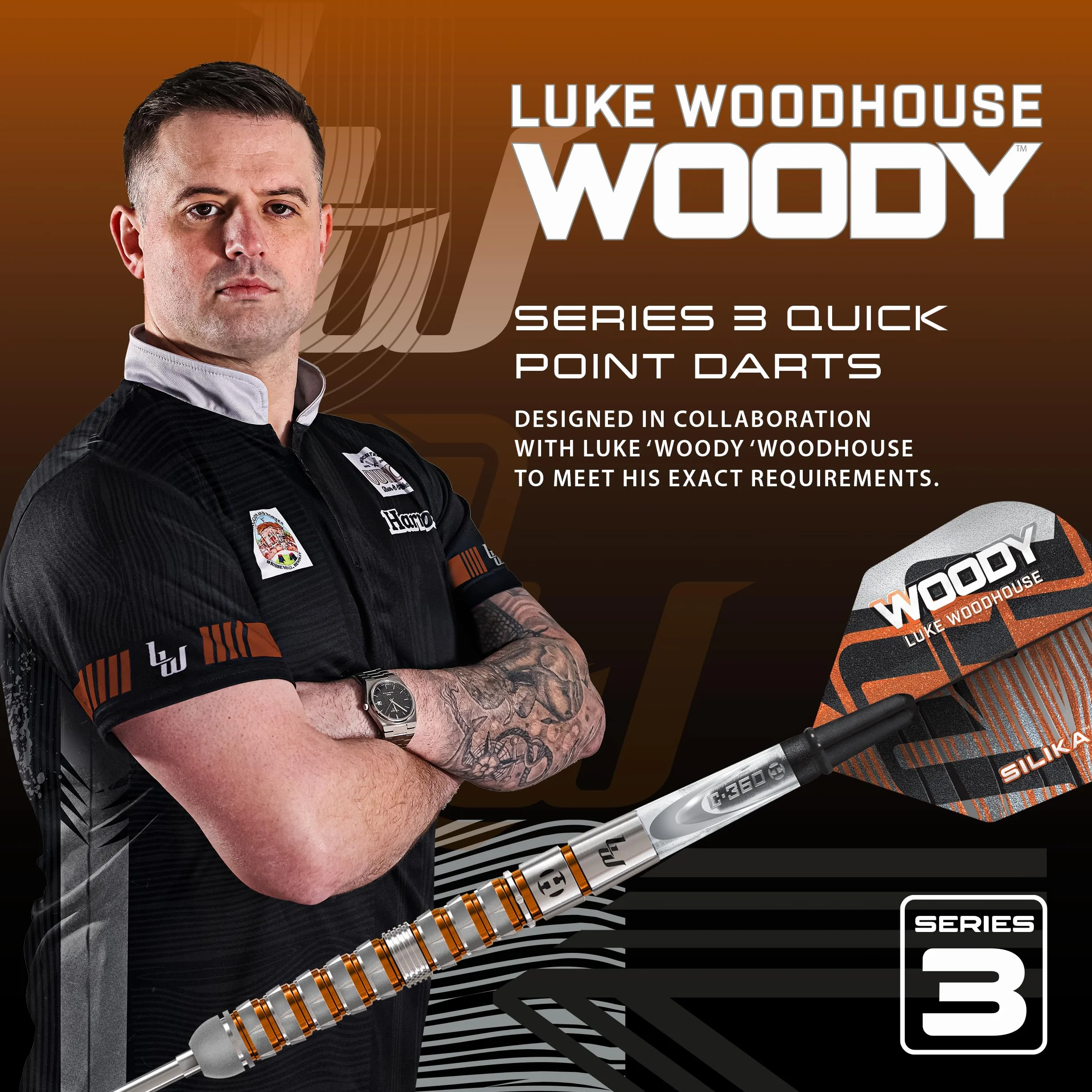 Harrows Luke Woodhouse Woody rzutki 90% wolframu, ze stalową końcówką, Quick Point, 21g-25g