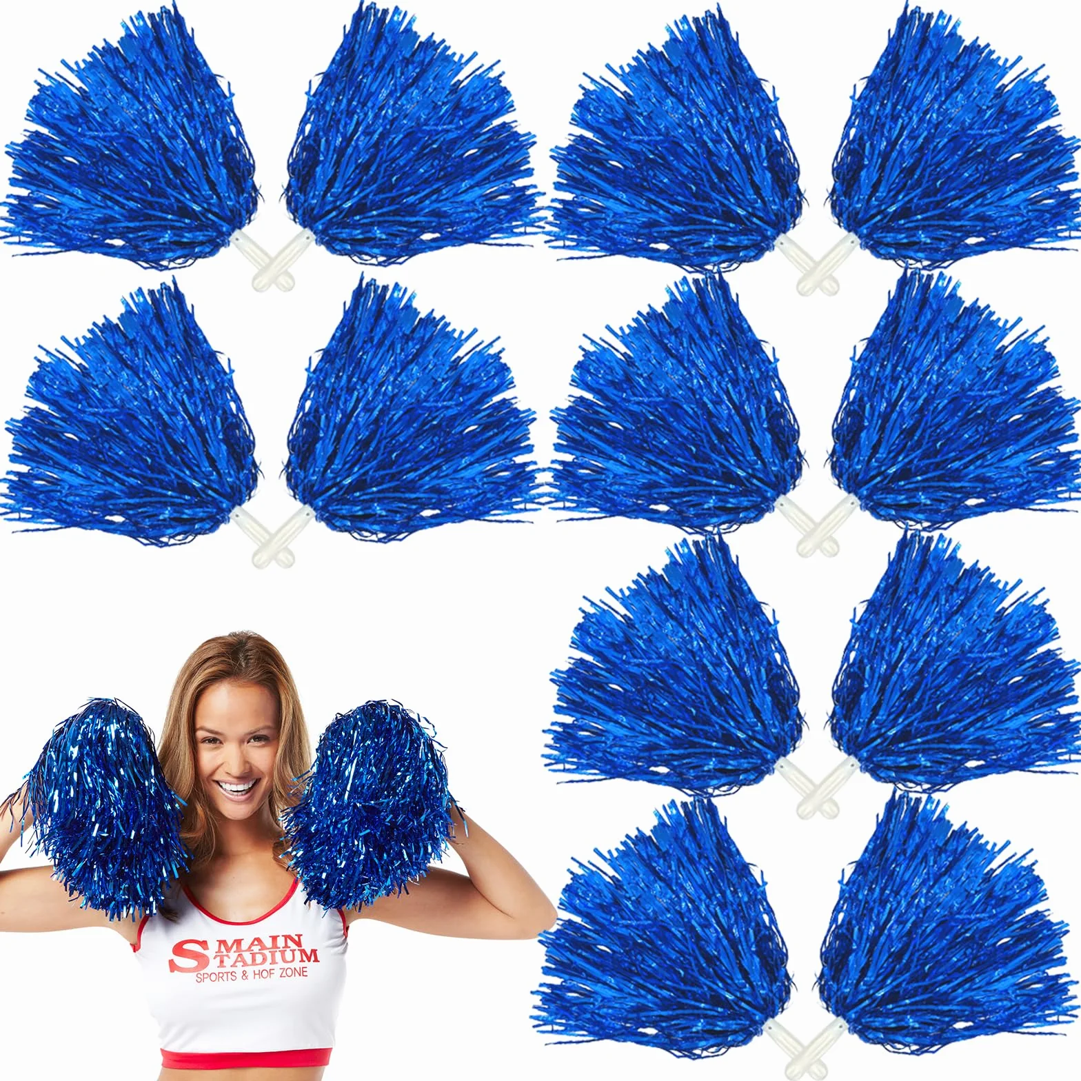 GBKDQQ 12 pomponów cheerleaderek, pompony sportowe, pompony cheerleaderki, na imprezy sportowe, gry w piłkę, tańce, imprezy karnawałowe, niebieskie