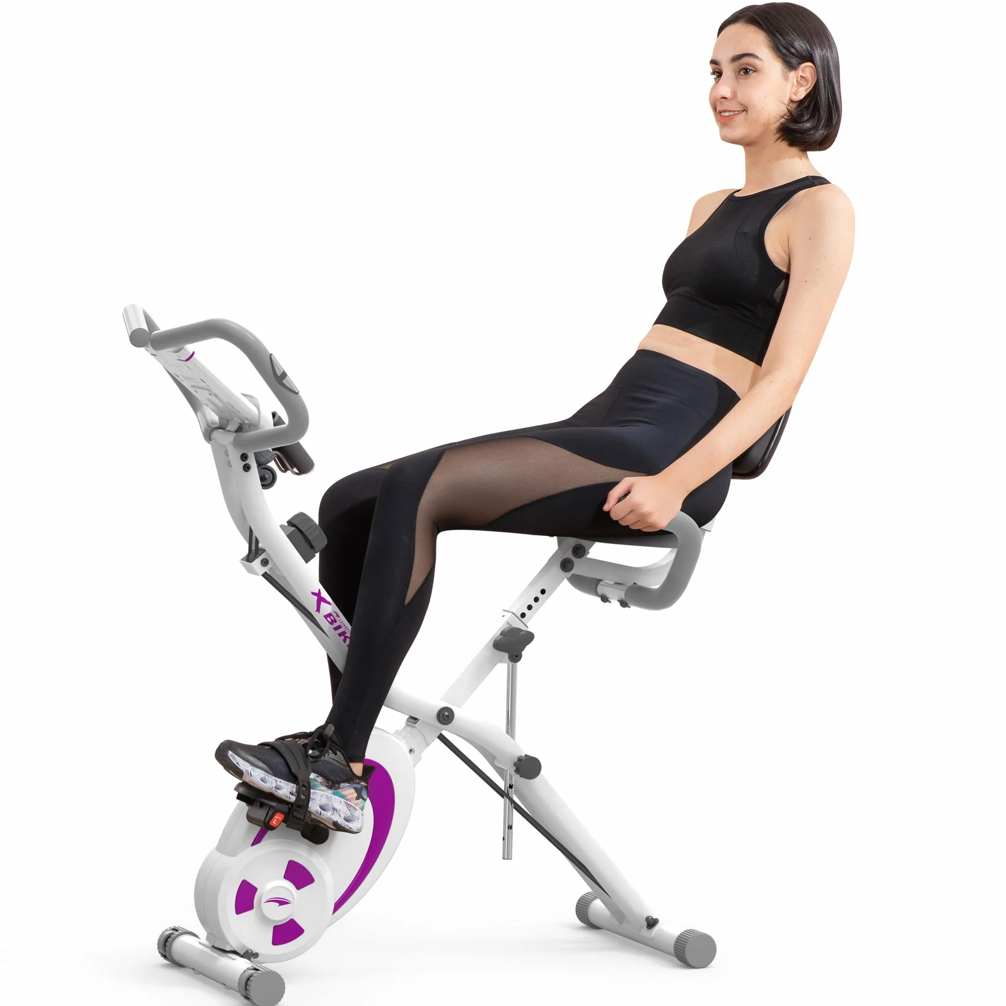 leikefitness Składany rower stacjonarny poziomy rower treningowy z opaskami oporowymi na ramię - czujnik pulsu - monitor LCD i łatwy w montażu rower do jazdy na rowerze stacjonarnym 2280