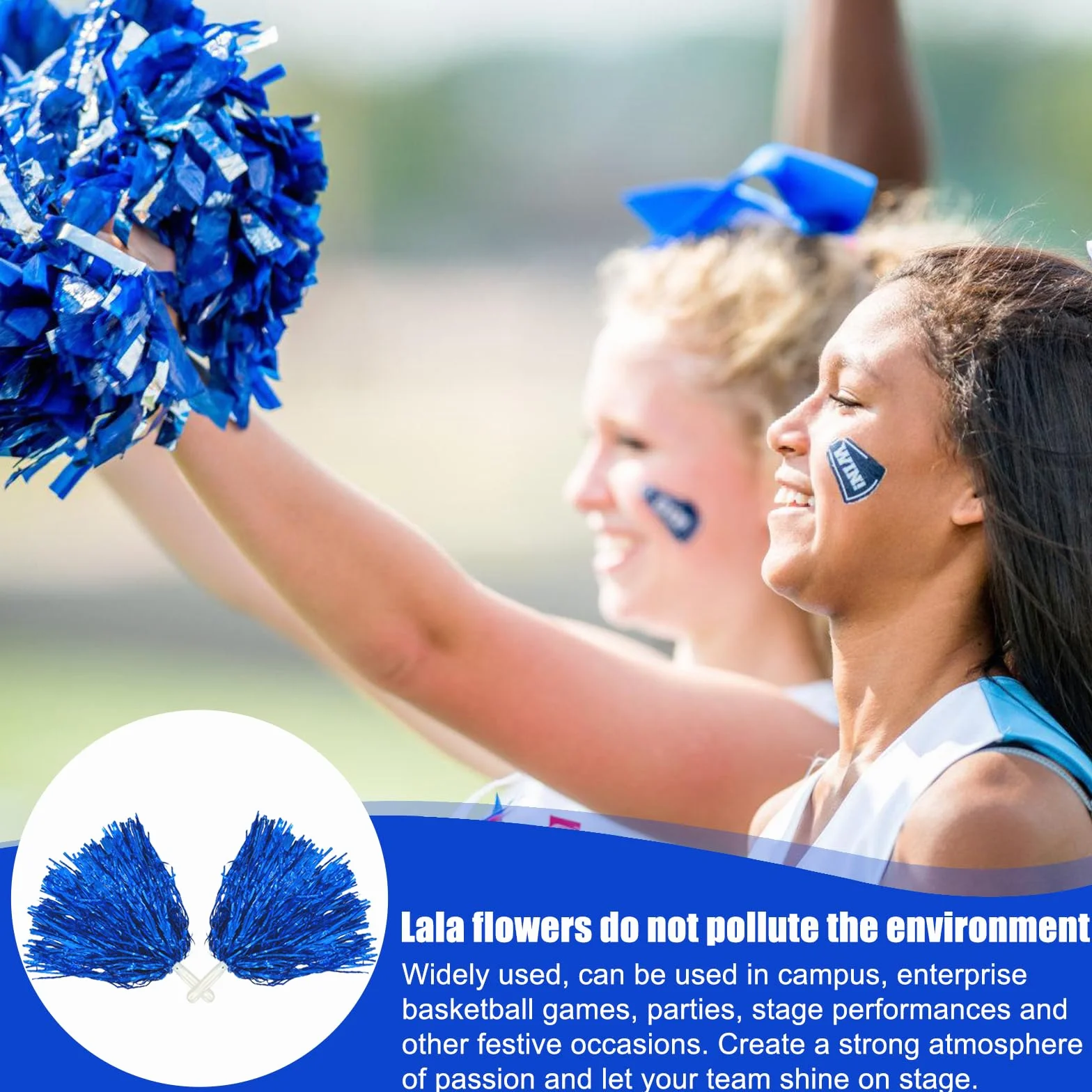 GBKDQQ 12 pomponów cheerleaderek, pompony sportowe, pompony cheerleaderki, na imprezy sportowe, gry w piłkę, tańce, imprezy karnawałowe, niebieskie