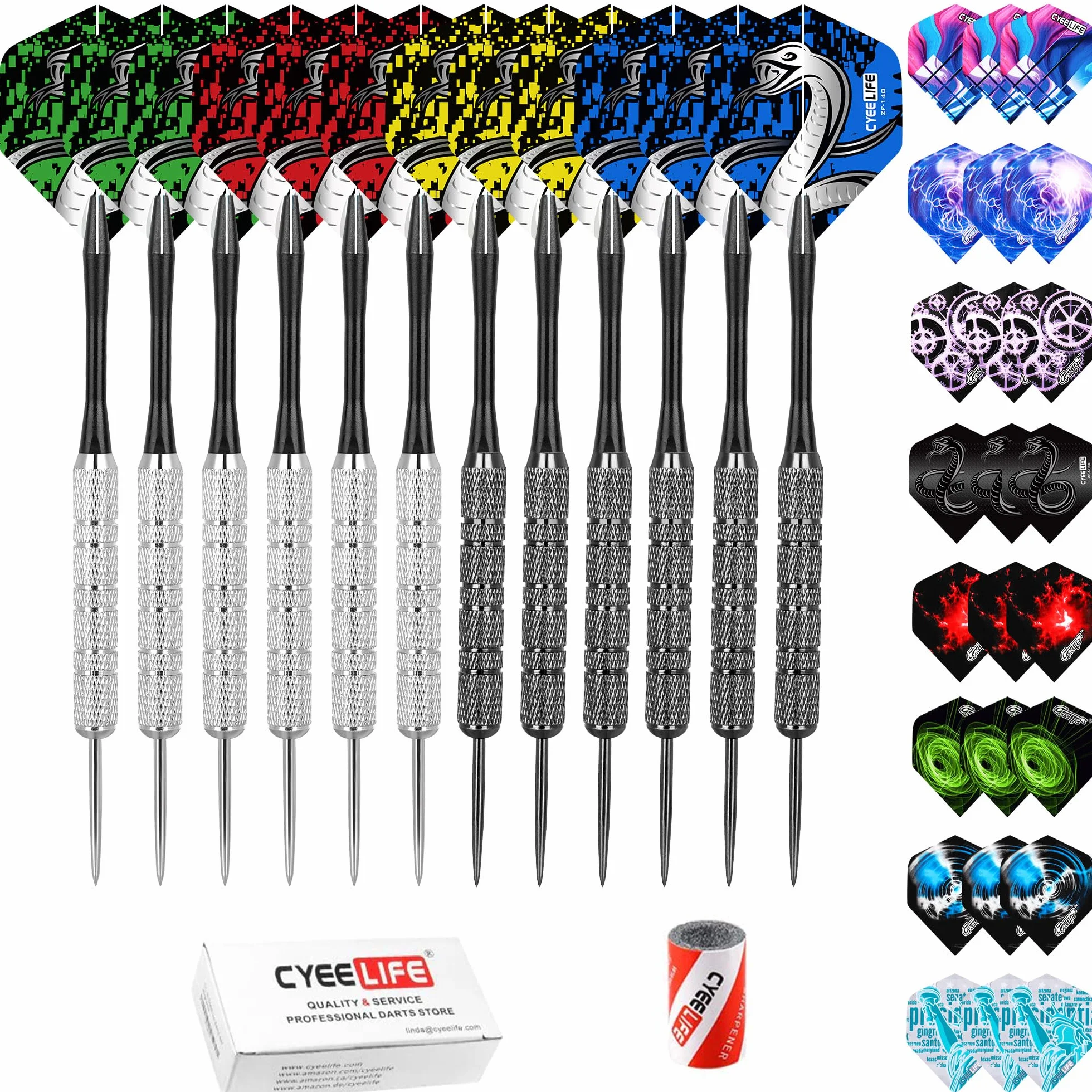 CyeeLife zestaw rzutek stalowych 12 sztuk 20 g PCW trzonki lotki