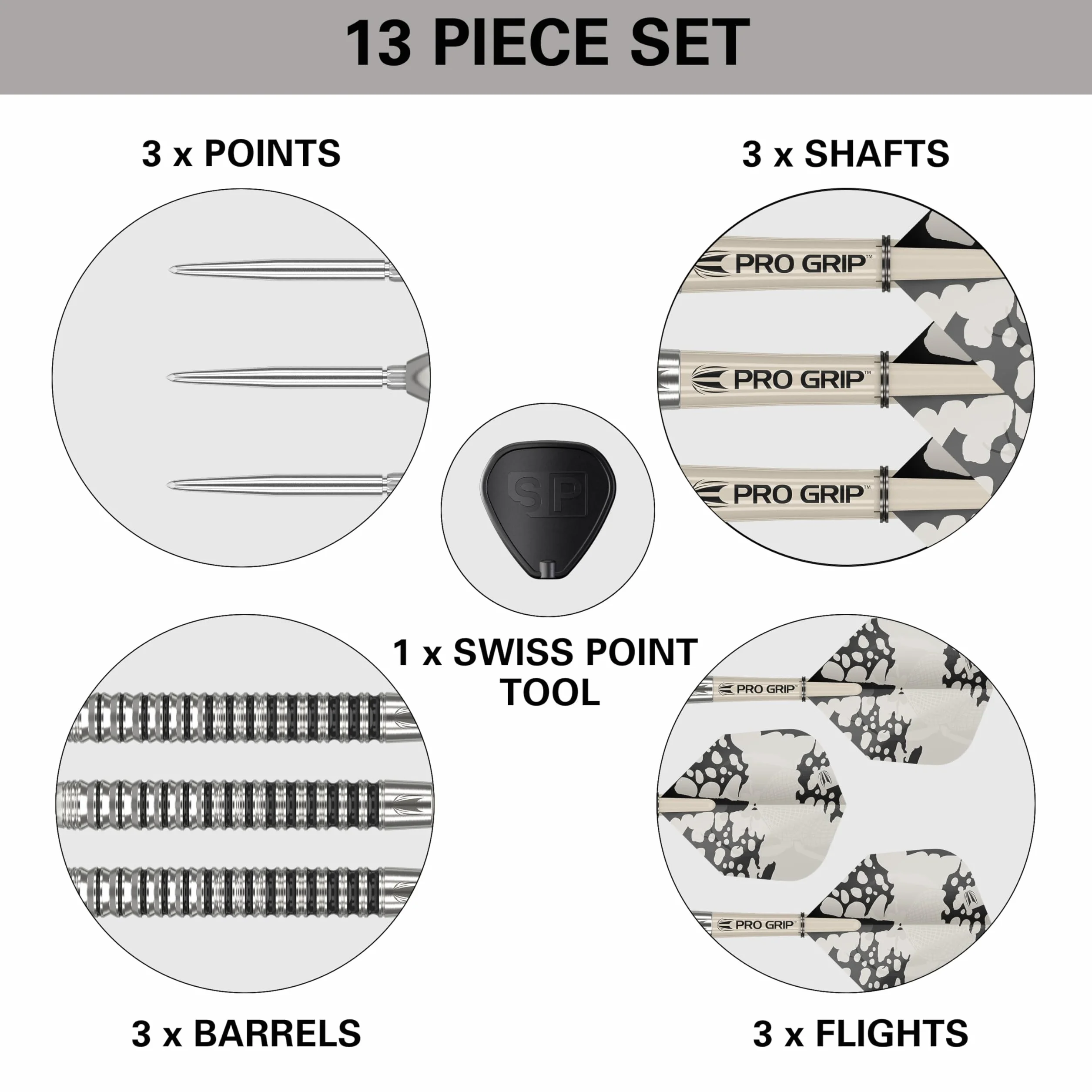 Target Darts EXO Edition zestaw rzutek ze stali wolframowej 90% – zestawy rzutek stalowych, szwajcarskie rzutki punktowe z trzonkami Pro Grip i lotkami nr 6, w zestawie narzędzie SP, profesjonalne