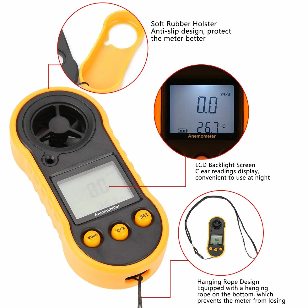 Cyfrowy anemometr, ręczny prędkościomierz GM818 LCD do pomiaru prędkości powietrza w domu, biurze, samochodzie, klimatyzacji, wentylatorze wyciągowym, żaglówce, nawigacji