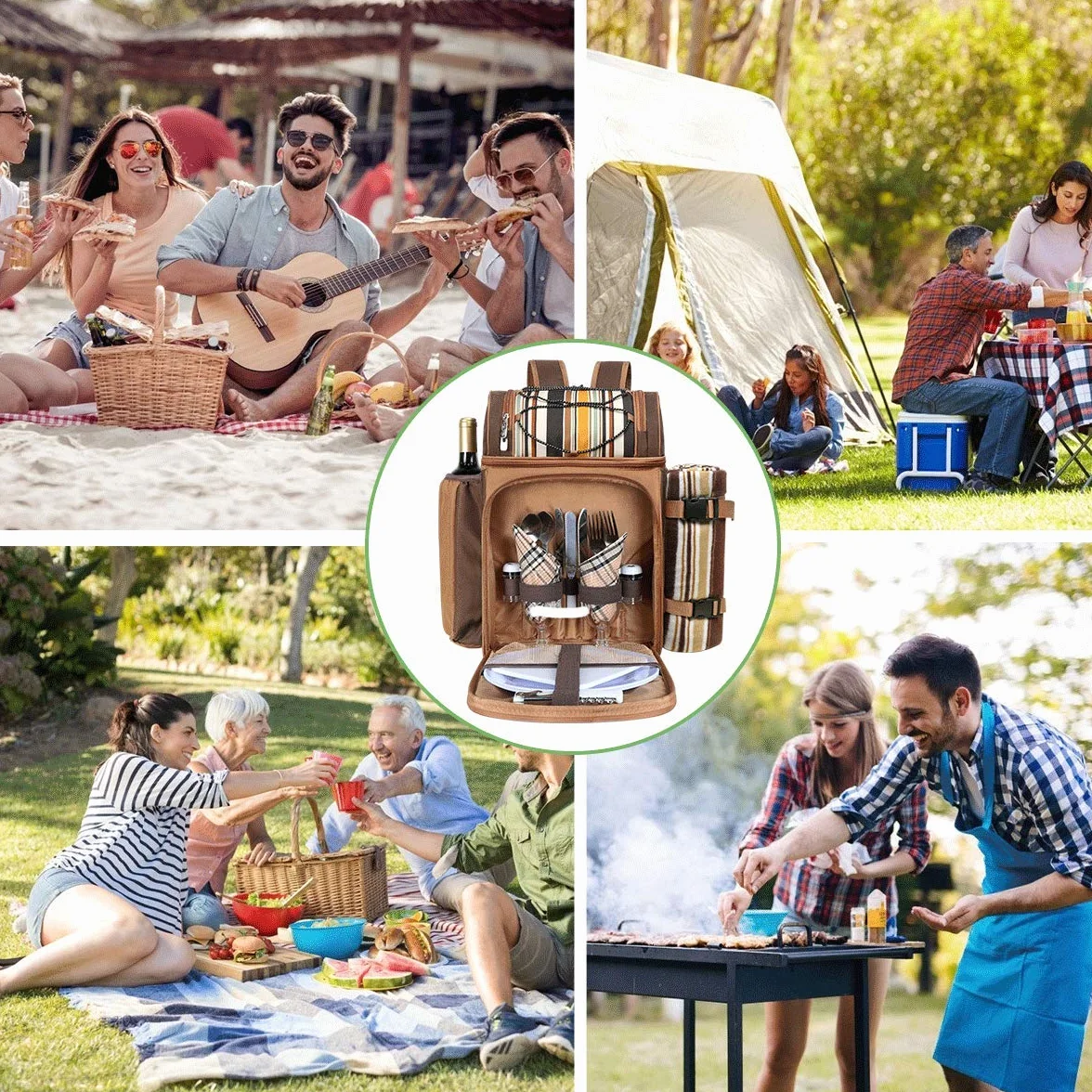 Hap Tim Plecak piknikowy dla 2 osób z 2 izolowanymi przegródkami chłodzącymi, uchwytem na wino, kocem polarowym, zestawem sztućców, idealny na plażę, wędrówki, kemping, grille, prezent rodzinny lub