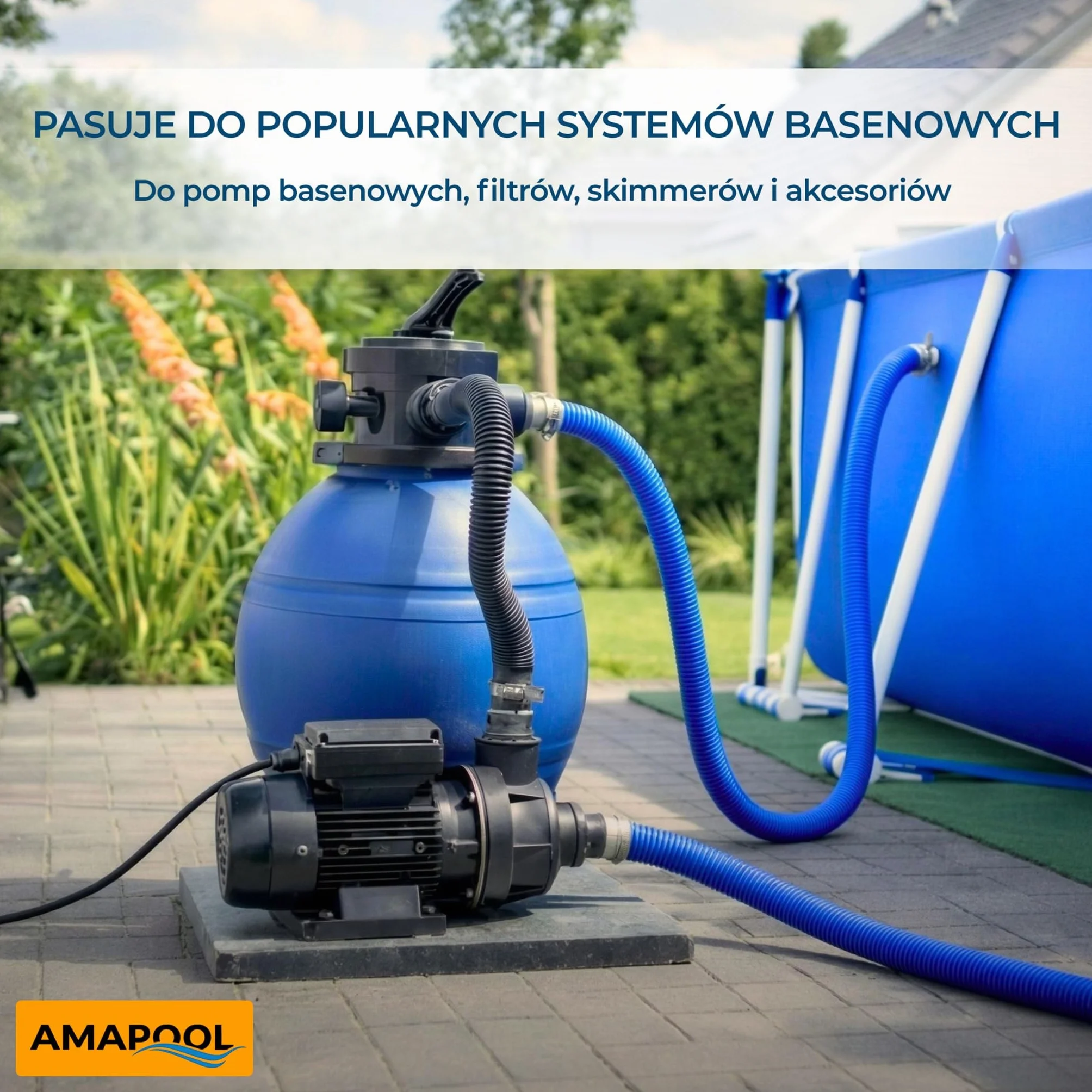Amapool Wąż basenowy 38mm 9m niebieski – Elastyczny & rozłączny – Rura do pompy, Skimmer & filtra piaskowego – Wąż pompy 38 mm Średnica wewnętrzna
