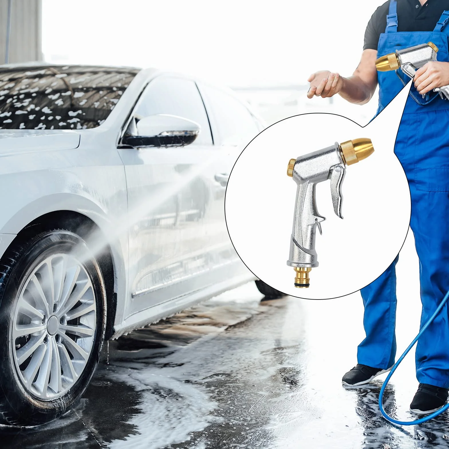 Wytrzymała metalowa dysza węża ogrodowego, 100% wytrzymały metalowy pistolet na wodę, wąż ogrodowy, pistolet natryskowy, pistolet natryskowy, metalowy do mycia samochodu i zwierząt domowych
