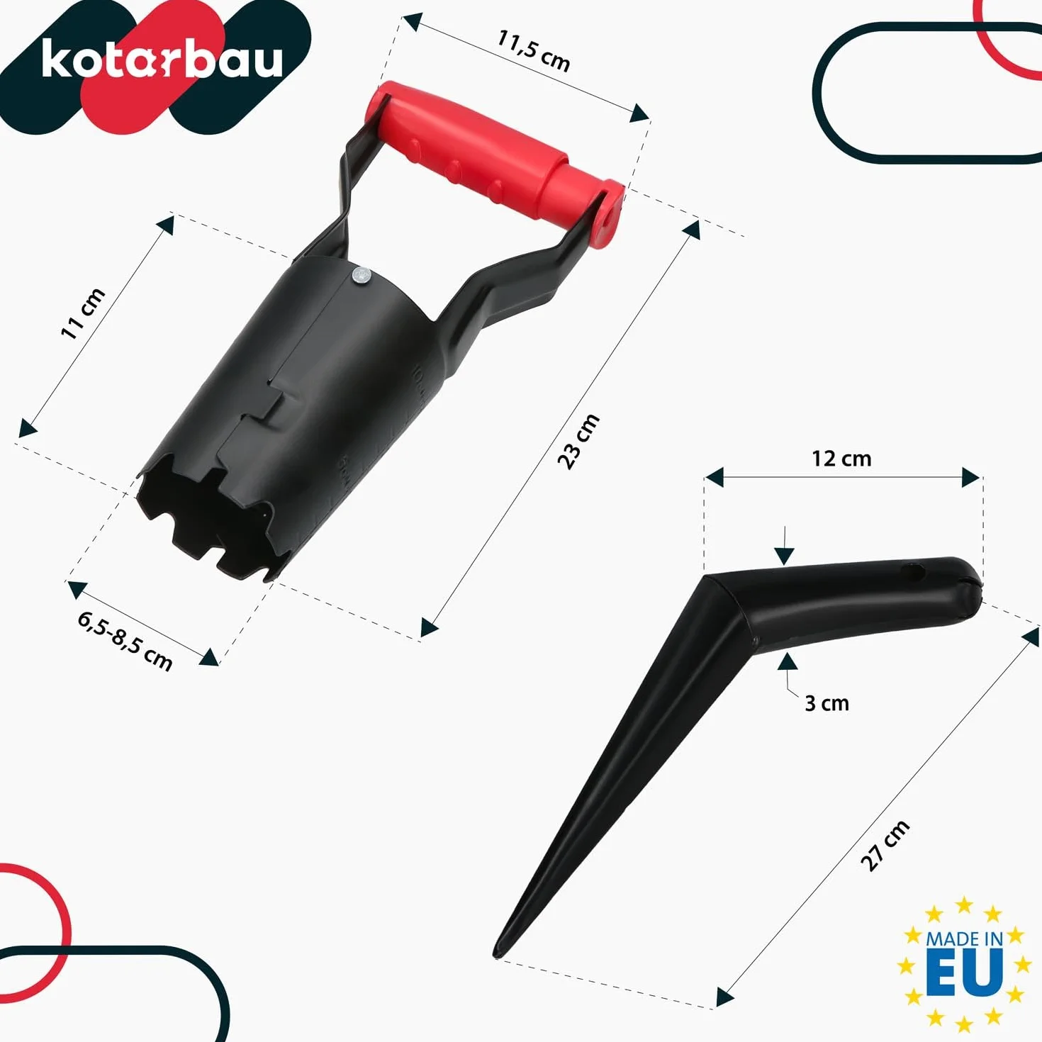 KOTARBAU Sadzarka do cebulek kwiatowych, 23 cm, pręt pikujący, stal malowana proszkowo, pomoc do sadzenia cebulek kwiatowych, kolor czarny, akcesoria ogrodowe, wiertło do otworów do roślin