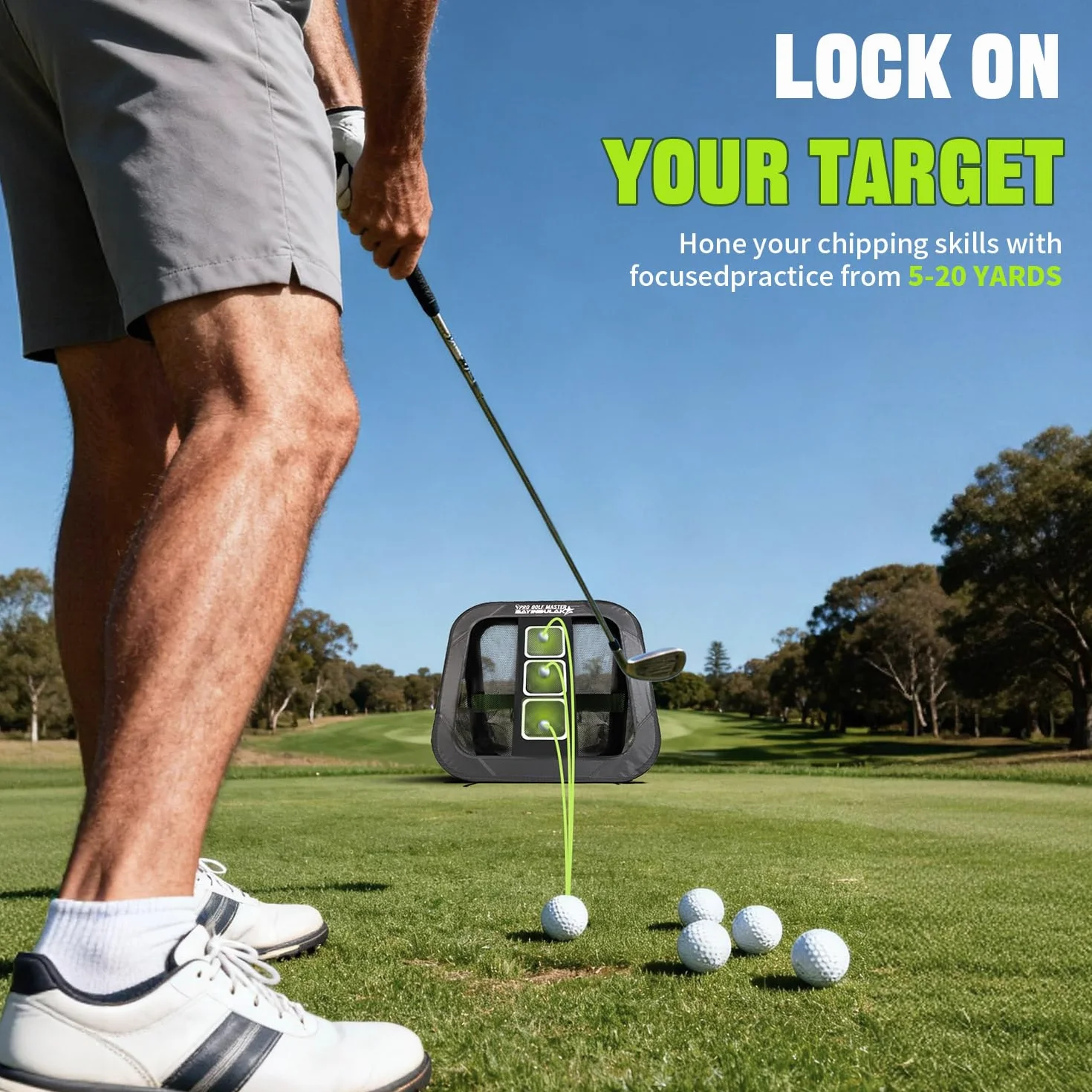 BAYINBULAK 2 w 1 Golf Chipping Practice Net Backyard Driving 2,5'×2.5' Akcesoria golfowe dla mężczyzn Prezent, 1 opakowanie