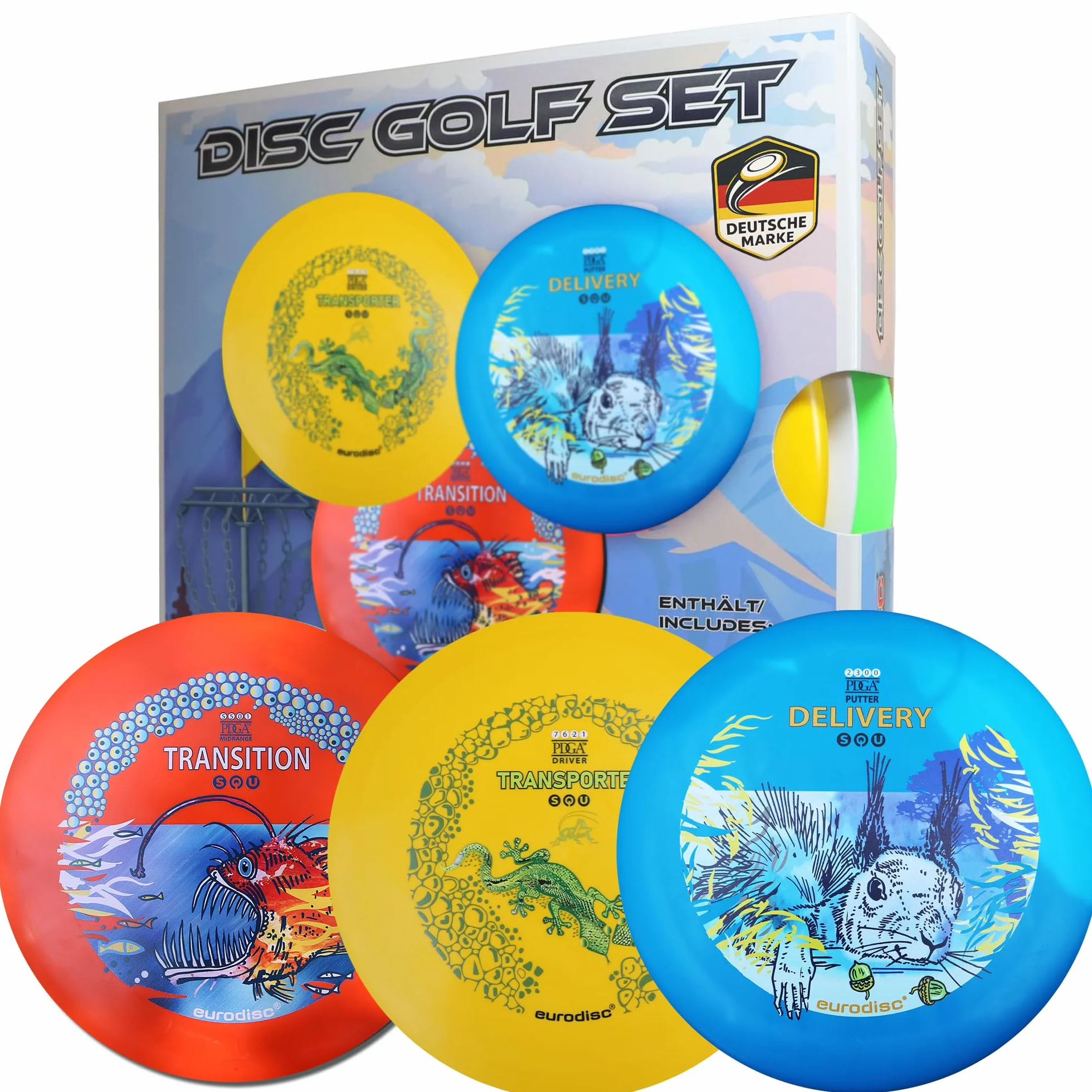 Eurodisc Disc-Golf zestaw startowy dla początkujących, Aproved, Putter Midrange Driver Disc