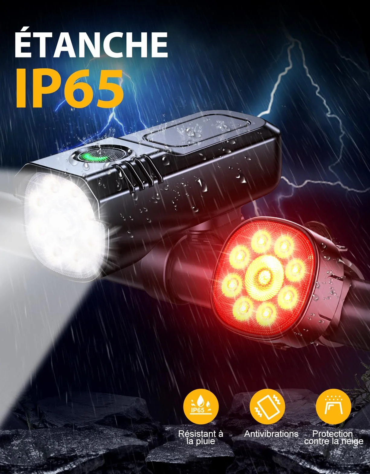 ISEYOU Światła rowerowe LED 8+7 trybów 9+9 diod przednie i tylne szybkie ładowanie USB IP65