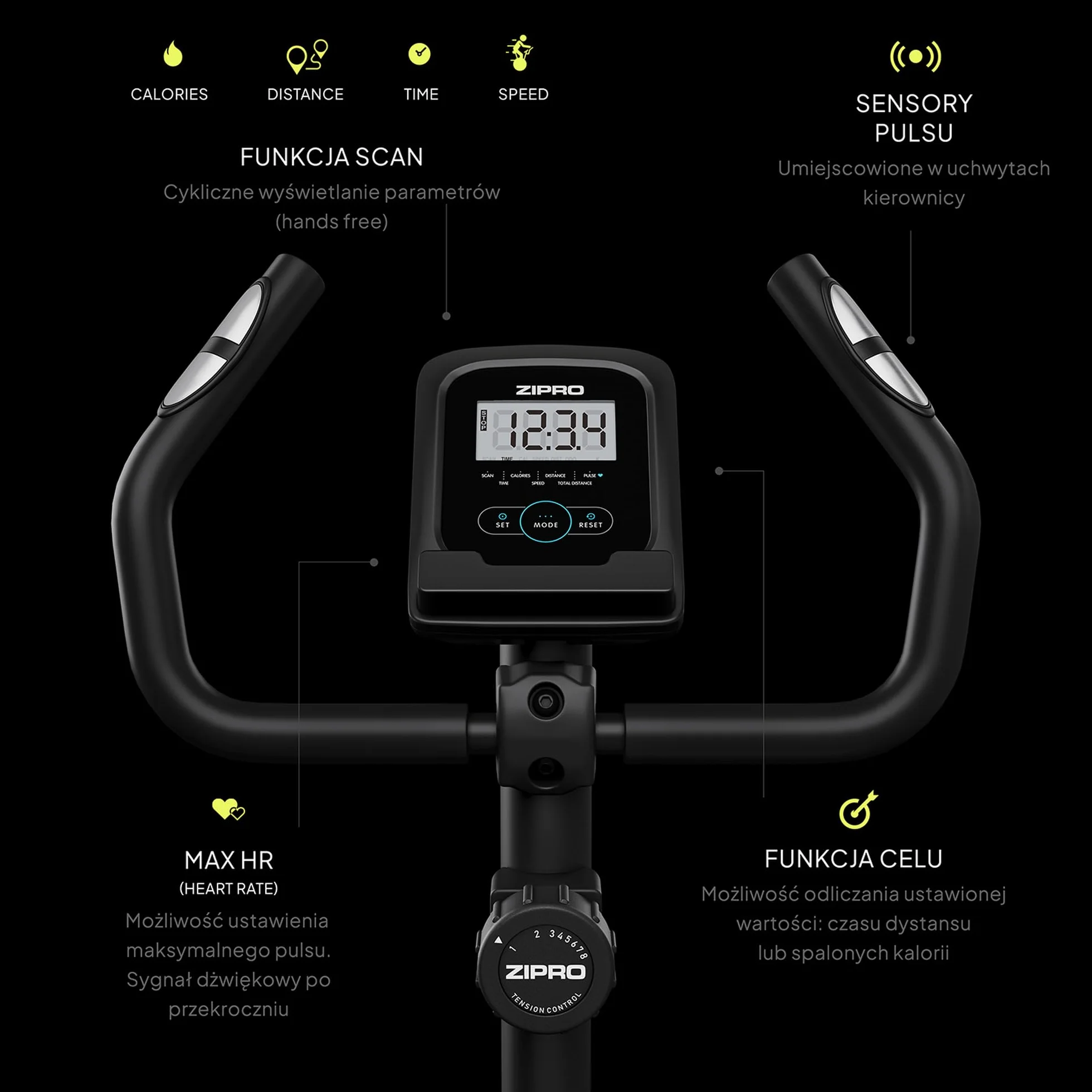ZIPRO Rower Treningowy z 8 Stopniowym Oporem Magnetycznym, Uchwytem na Telefon, Wyświetlaczem LCD, Regulowanym i Wygodnym Siodełkiem, Lekki Rower Stacjonarny do Treningu Cardio w Domu (One S)