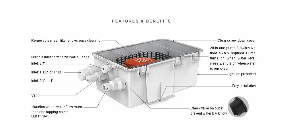 LIGHTEU®, Seaflo system miski prysznicowej 47 LPM, automatyczna pompa wody zęzowej 12 V 750 GPH