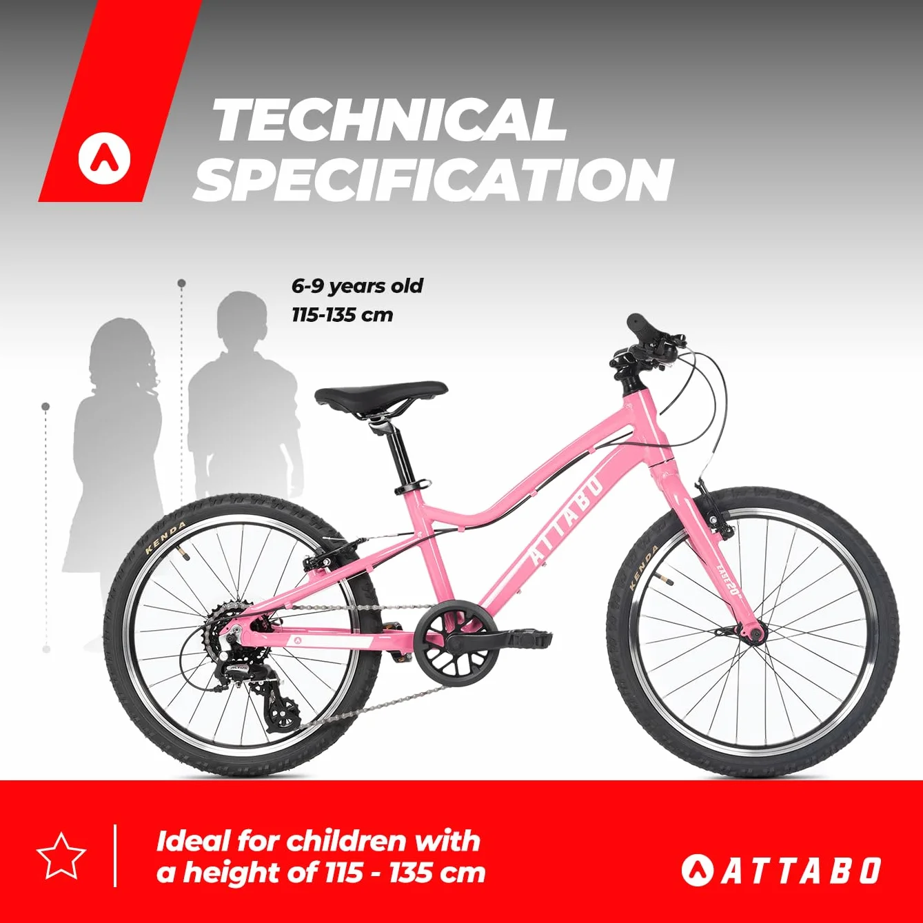 ATTABO Rower dziecięcy Ease 20" lekki trwały niski zwis ergonomiczna kierownica BMX Shimano Altus akcesoria bezpieczeństwa