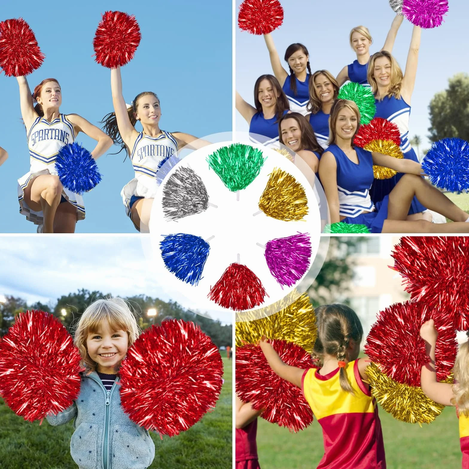 Pompony cheerleaderek ręcznie robione kwiaty metaliczne wielokolorowe na zawody sportowe imprezy karnawałowe