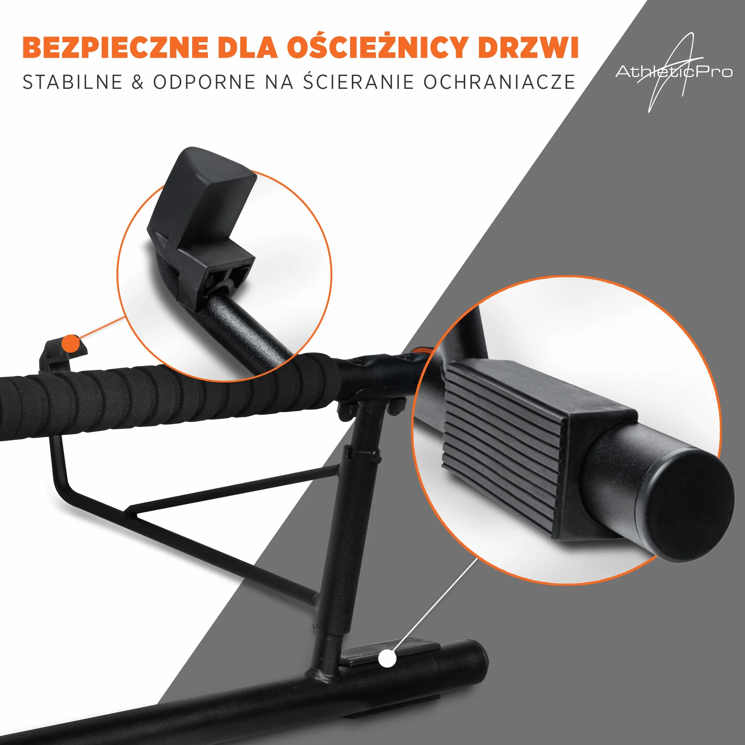 AthleticPro - Oryginał - Ościeżnica drzwiowa z belką pociągową - Wytrzymały drążek do podciągania się [do 200 KG] - Belka drzwiowa bez nadbudowy - 20 cm wyżej w ramie - Również do dipów i pompek