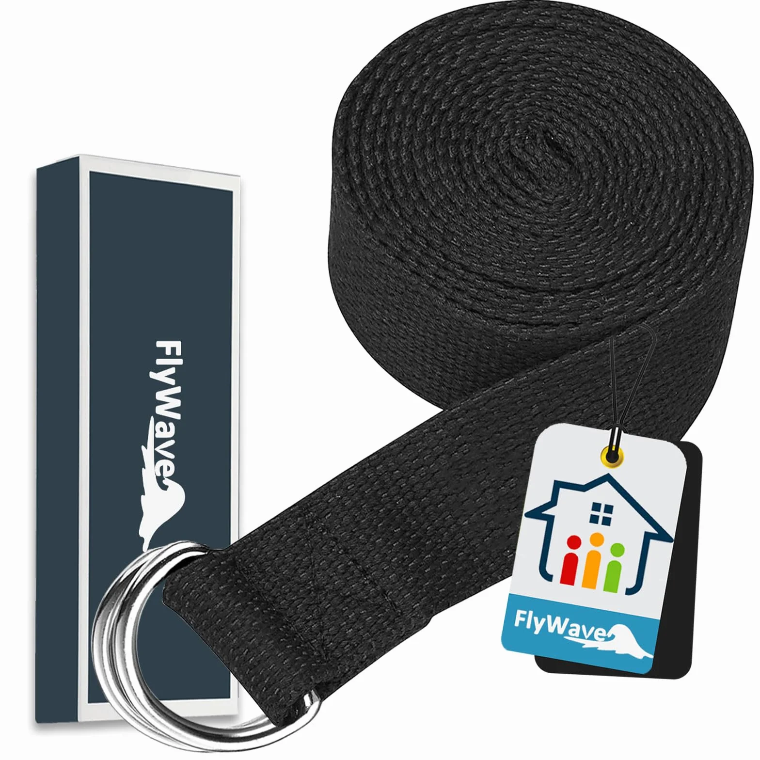 FlyWave Pas do jogi bawełniany z metalowym pierścieniem D – wielofunkcyjny pasek fitness