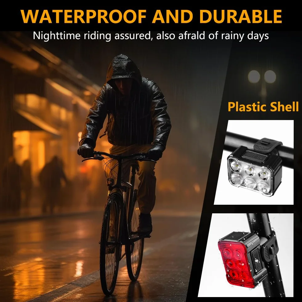 Ainiv Bike Lights Front and Rear, Wodoodporne LED Bike Light, Ultra Slim USB Rechargeable Bike Lights, Zestaw świateł rowerowych do jazdy na rowerze, MTB, rower hybrydowy, jazda nocna