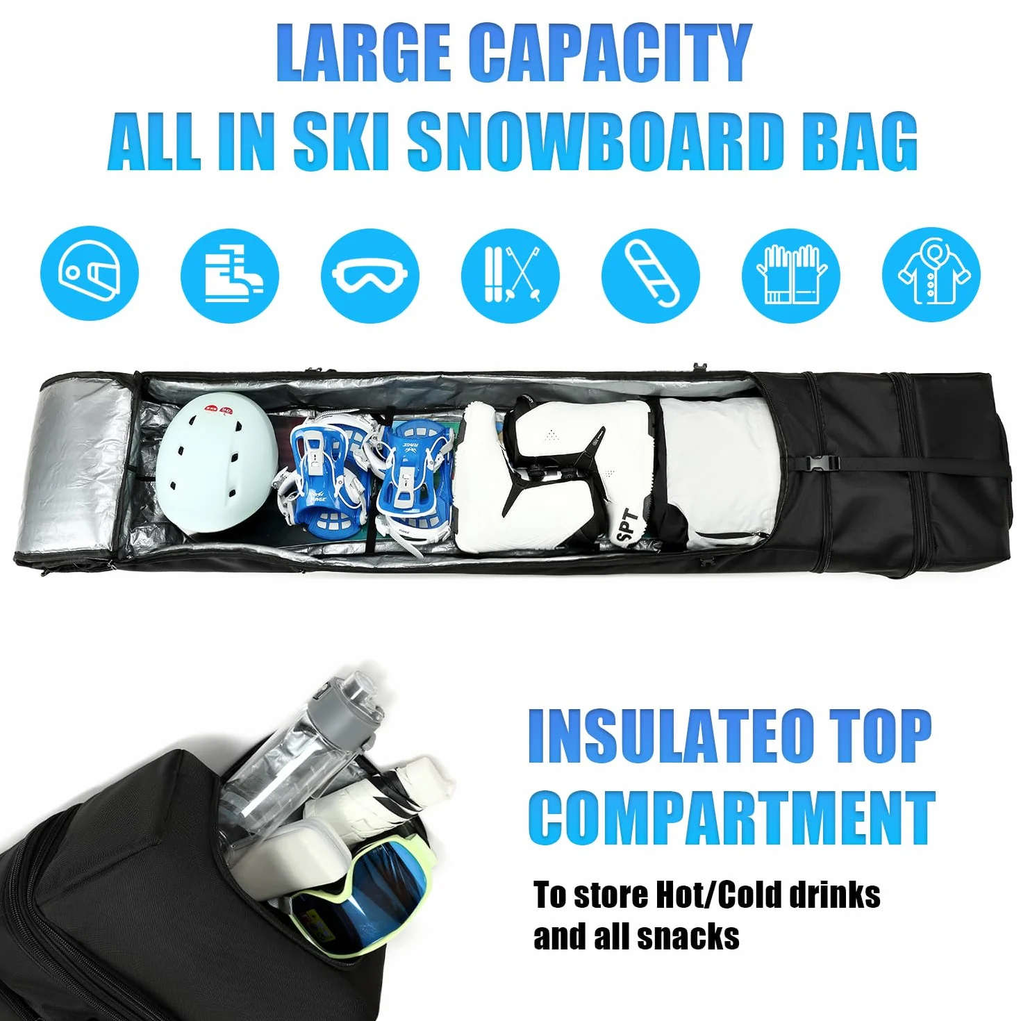 Torba narciarska na kółkach 150-190 cm wodoszczelna regulowana snowboardowa
