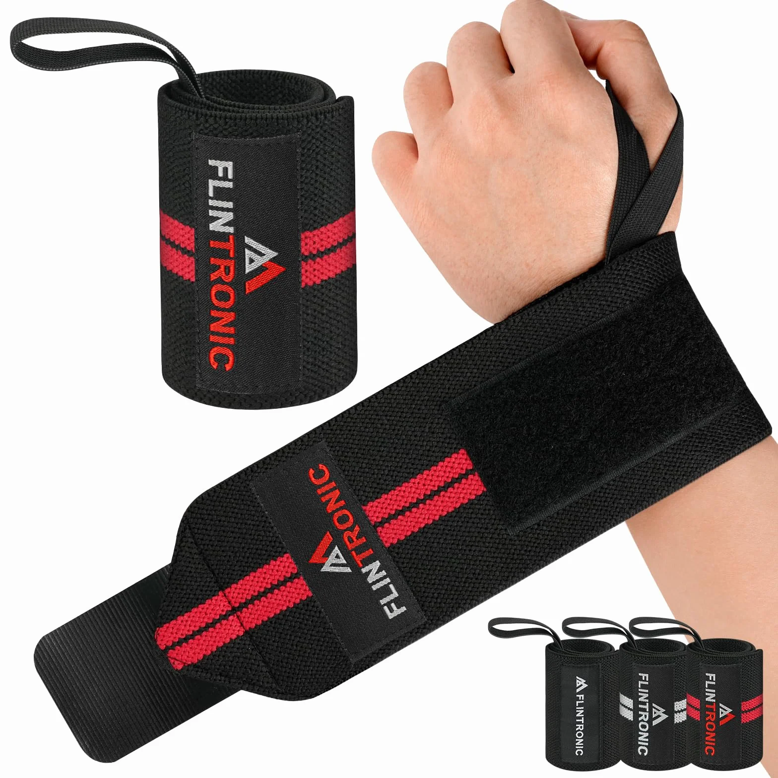 Flintronic Bandaż na nadgarstek do fitnessu, zestaw 2 sztuk, regulowany z otoczką na kciuk, bawełniany