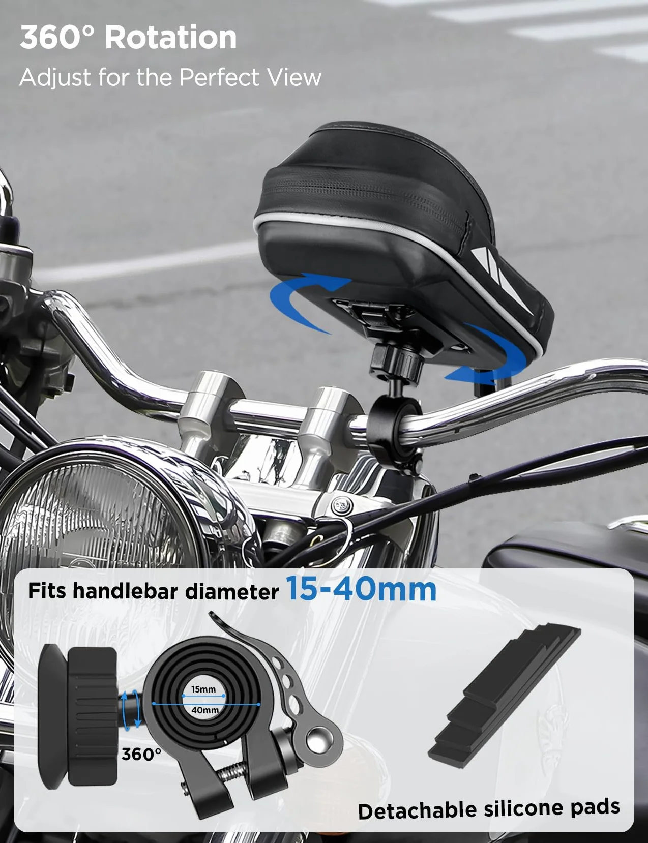 Vitalismo Uchwyt na Telefon Rowerowy Wodoszczelny, torba na kierownicę rowerową, obracany o 360°, do smartfonów o przekątnej ekranu 4,7-7", z osłoną przeciwdeszczową do Scooter Motocyklowy