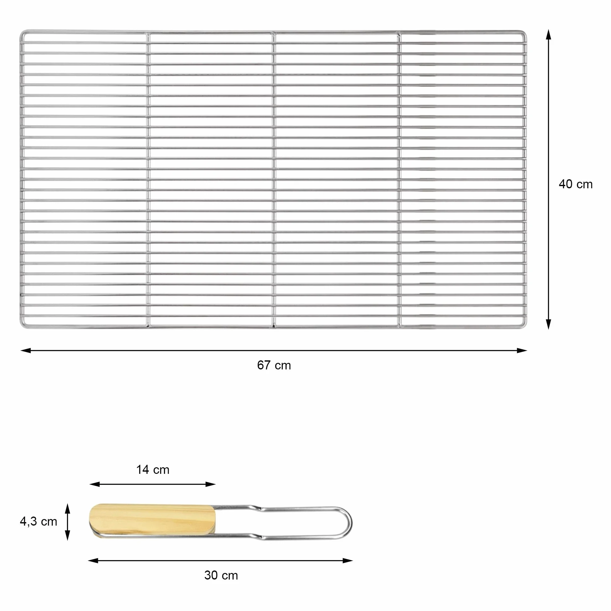 ECD Germany Prostokatny grill ze stali nierdzewnej z wyjmowanymi uchwytami 67 x 40 cm - solidny i odporny na rdze - do kominka grillowego Buschbeck - grill gazowy - kosze na ognisko - akcesoria do