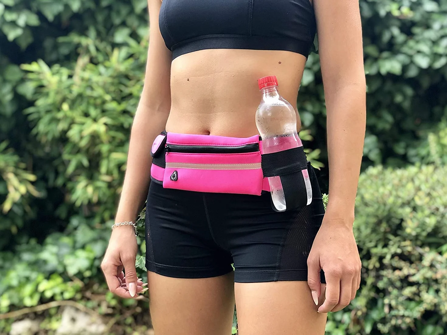 Pakiet 2 Wodoodporny Sportowy pasek do biegania, pasek sportowy dla mężczyzn i kobiet, regulowany i odblaskowy do Biegania. 2x1 Pasek Running Kolory Różowy i Czarny, Różowo-czarny, Zestaw do biegania z paskiem 2
