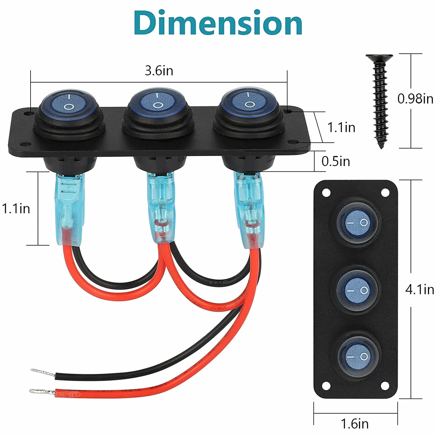 Gebildet 3-biegowy Przełącznik Kołyskowy 15A 12V-24V DC LED niebieski do Świateł Samochodowych
