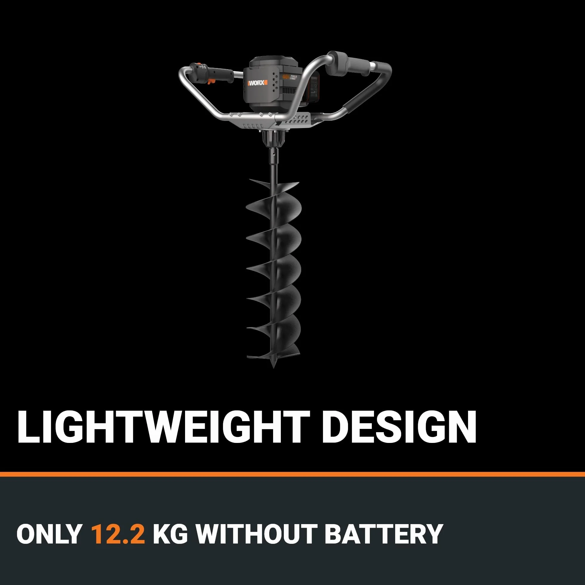 WORX NITRO Bezprzewodowy świder glebowy 40 V - silnik bezszczotkowy, idealny do sadzenia drzew i kopania otworów, 2 tryby - kompaktowy i ergonomiczny - dostarczany bez baterii i ładowarki - WG865E.9