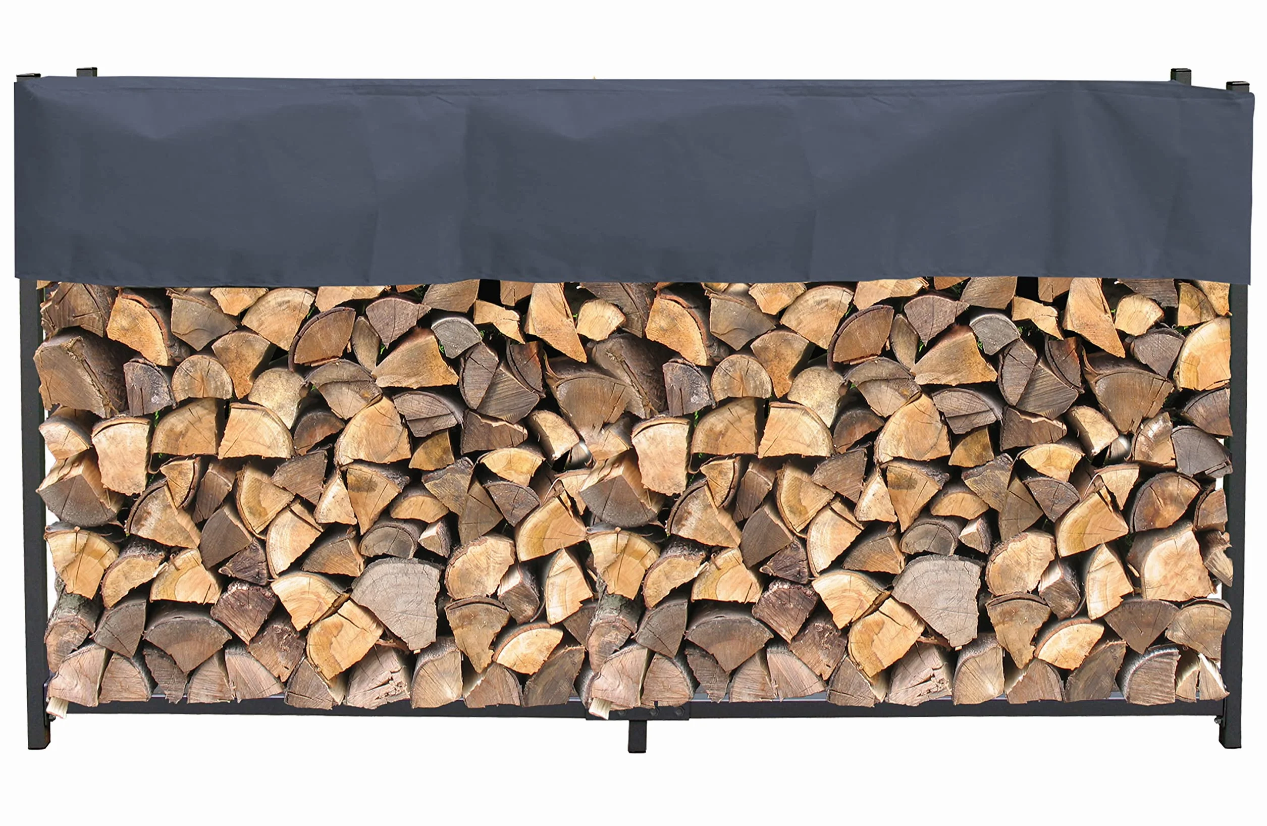 QUICK STAR Metalowy regał na drewno kominkowe antracyt 200 x 25 x 115 cm, stojak na drewno opałowe do ogrodu, 0,8 m³ / 1,3 SRM, pomoc do układania drewna z pokrowcem, szary