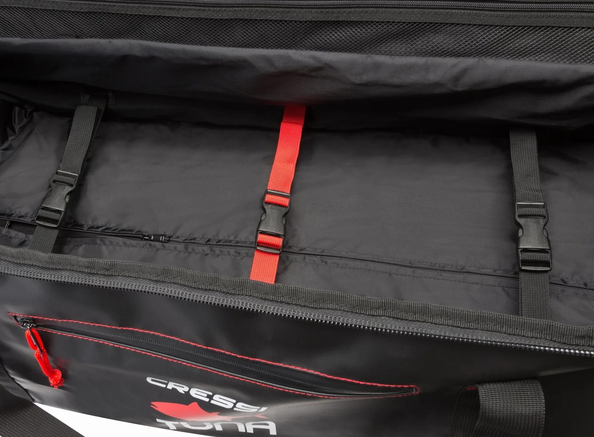 Cressi Tuna Bag 120 l, duża, wodoszczelna torba, czarno-czerwona, dostępna w wersji z rolkami lub bez rolek – uniseks dla dorosłych