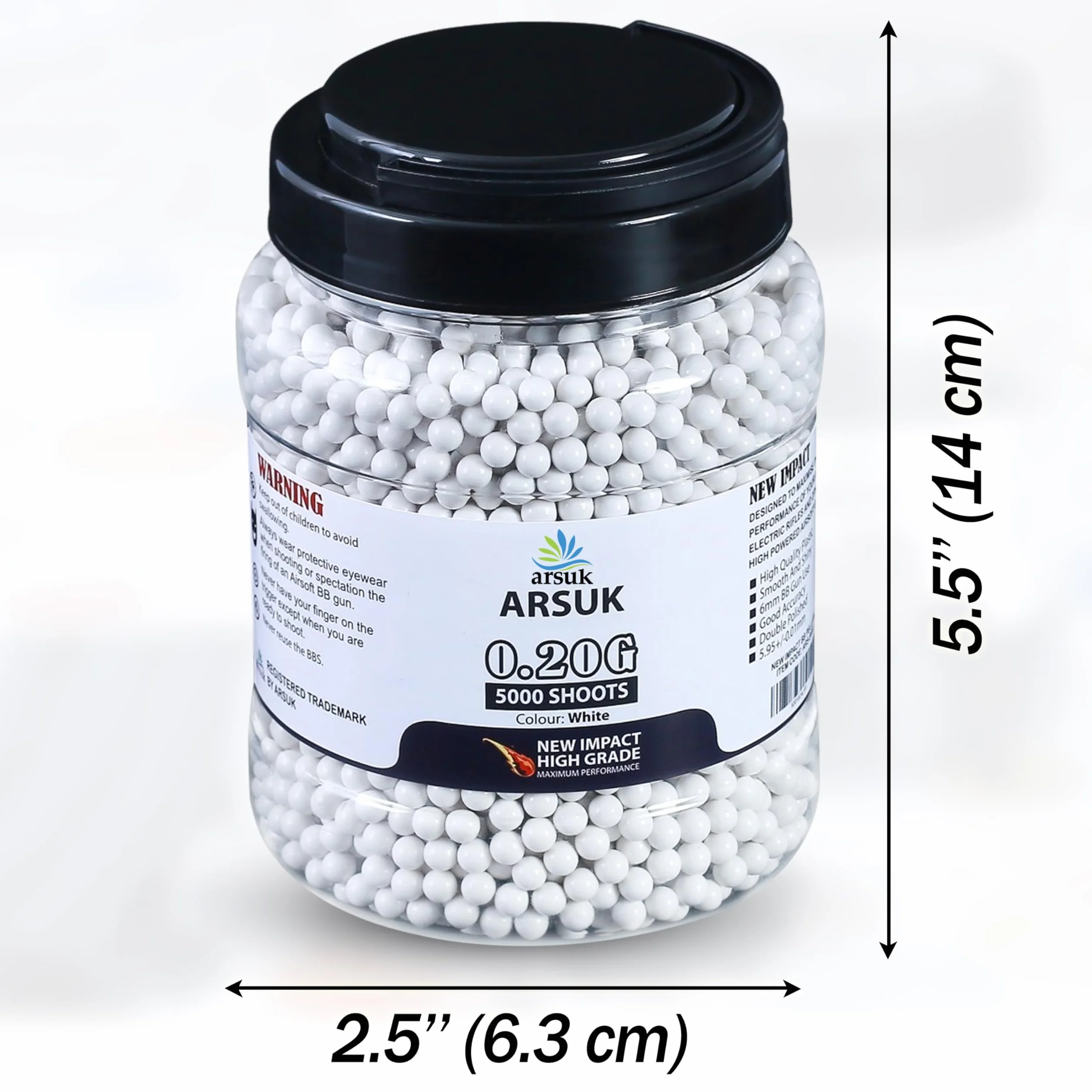 ARSUK Softair BB Pellets 6 mm BB's 0.20g Hoog Cijfer en Zacht Gepolijst Plastic Paintballen Inhoud 1000, 2000,5000,10000 Rondes (Biały: 5000 strzałów)