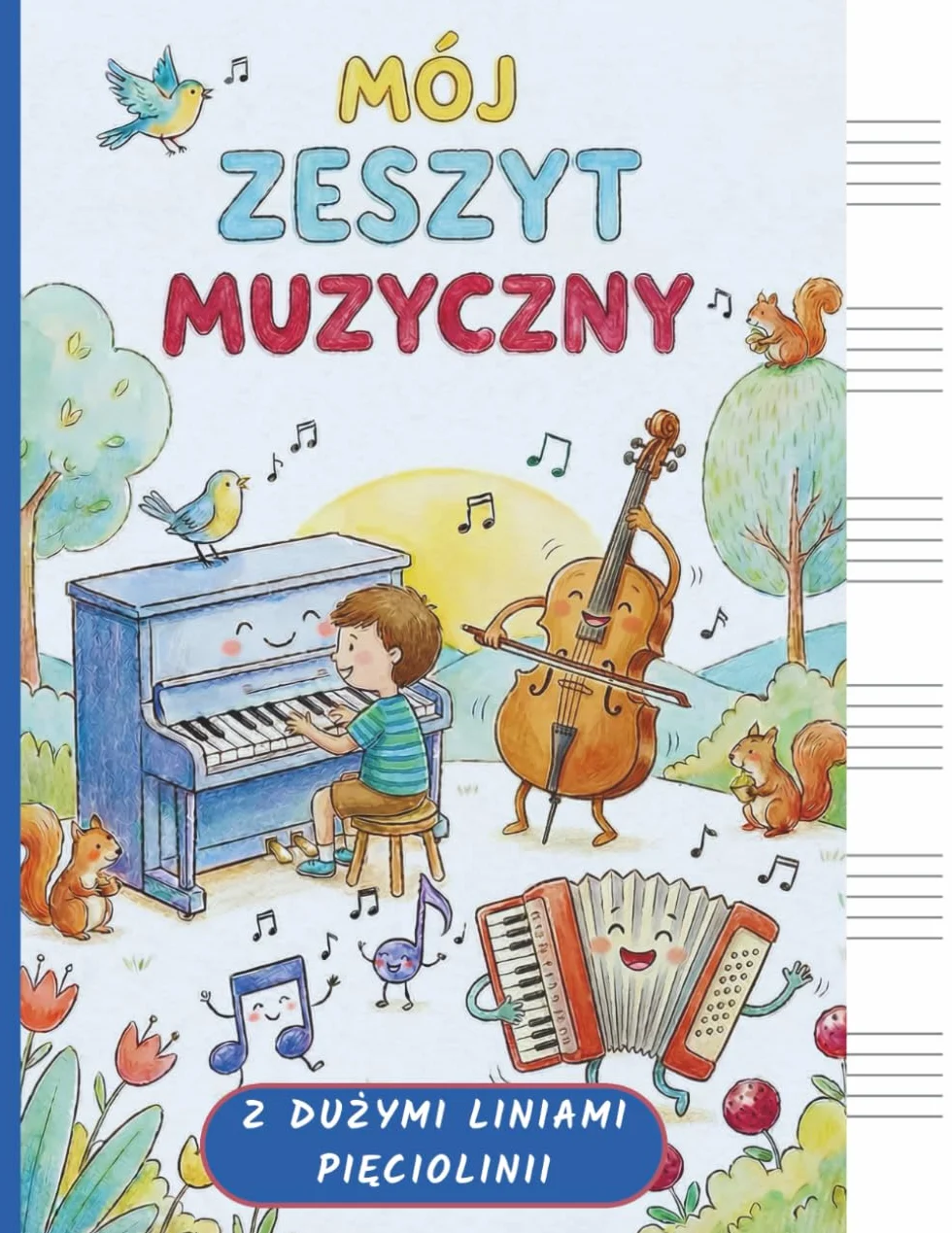 Zeszyt do muzyki dla dzieci z dużymi liniami pięciolinii dla początkujących: Do nauki nut w szkole i w domu – dla dzieci 6+