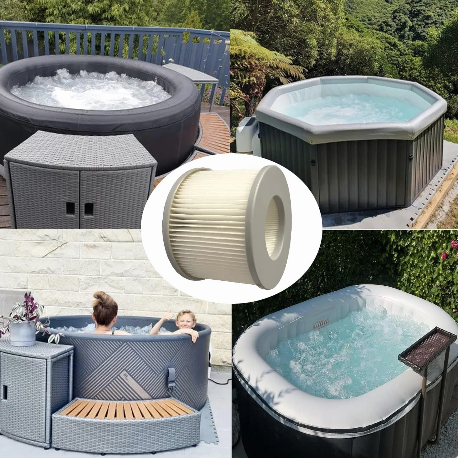 Wkłady filtrujące do jacuzzi MSPA, zestaw 2 zamiennych wkładów filtrujących do nadmuchiwanych basenów, wkład filtrujący do gorących łodzi podwodnych i przenośnego spa Bubble Spa – model od 2020