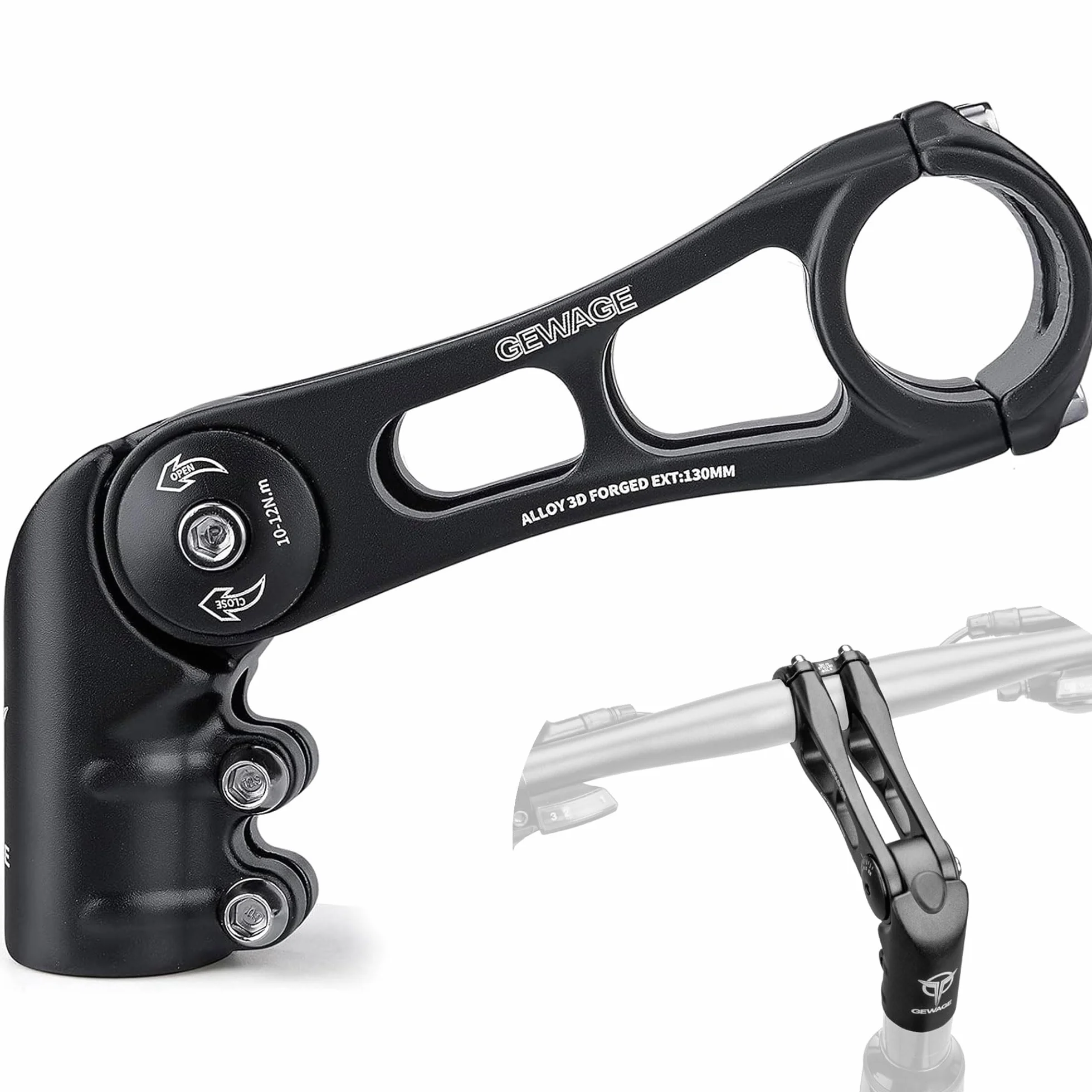 GEWAGE Regulowany Wspornik Kierownicy MTB/Szosowy/BMX – Podniesienie Kierownicy -130° do +90°, 75/95/130 mm, 31,8 mm, Aluminium 3D – Sportowa lub komfortowa jazda (825D-130)
