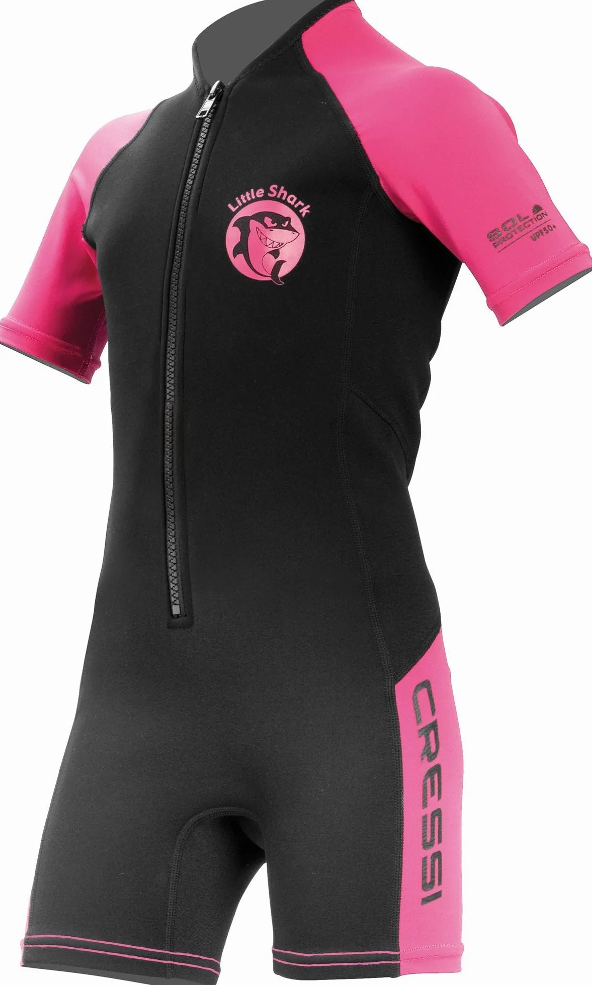 Cressi Little Shark Shorty Wetsuit Pianka Z Neoprenu Dla Dzieci Czarny Różowy 3/4 Lat
