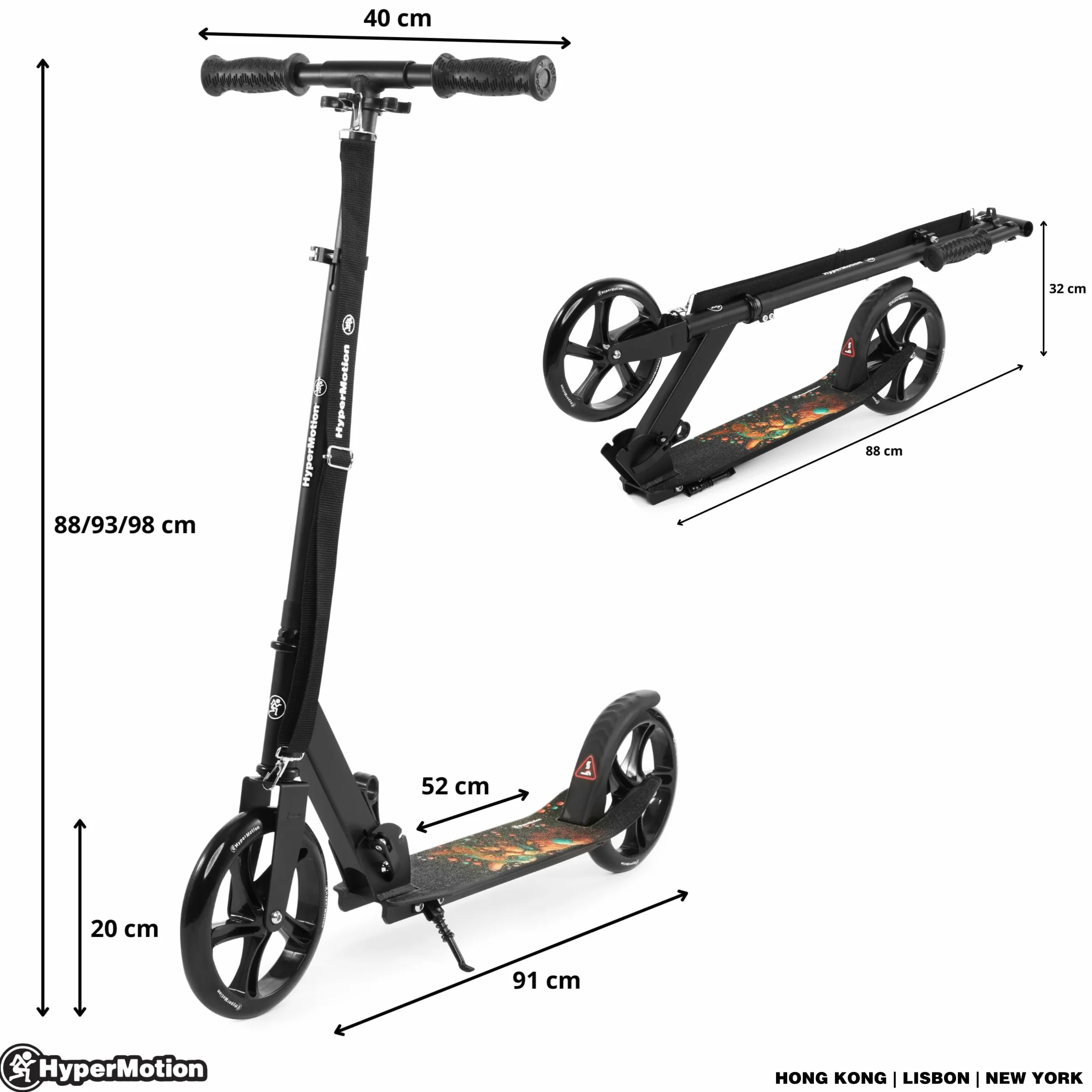 HyperMotion Hulajnoga Dwukołowa VIBE dla Dzieci 7+ i Młodzieży, Aluminium, Składana, Regulowana Wysokość Kierownicy, Łożyska ABEC-7, Koła 200 mm
