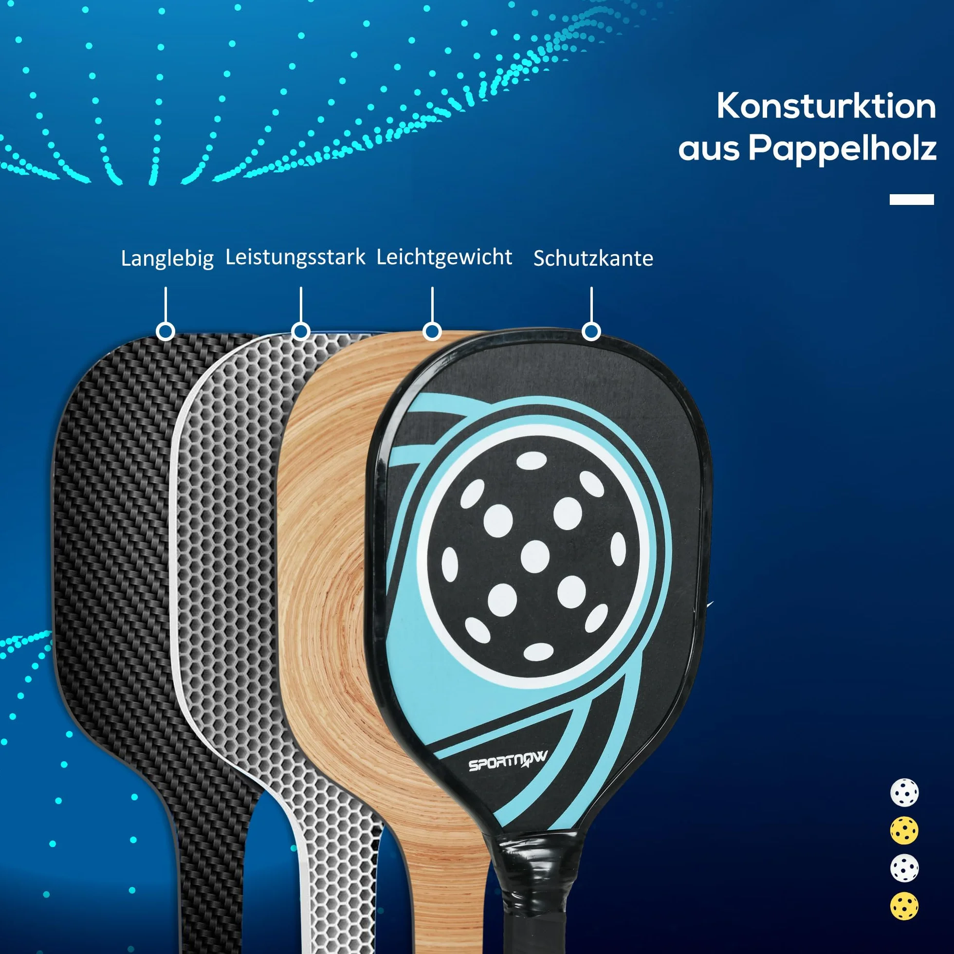 SPORTNOW Zestaw kijów do pikle, zestaw 4 kijów do pickleball, 4 piłki, torba do noszenia, zestaw do użytku wewnątrz i na zewnątrz, dla młodzieży i dorosłych