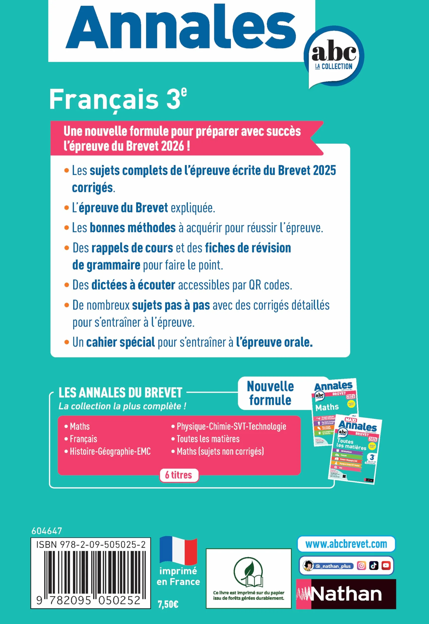 Annales ABC du Brevet 2026 - Français 3e - Sujets et corrigés + fiches de révisions