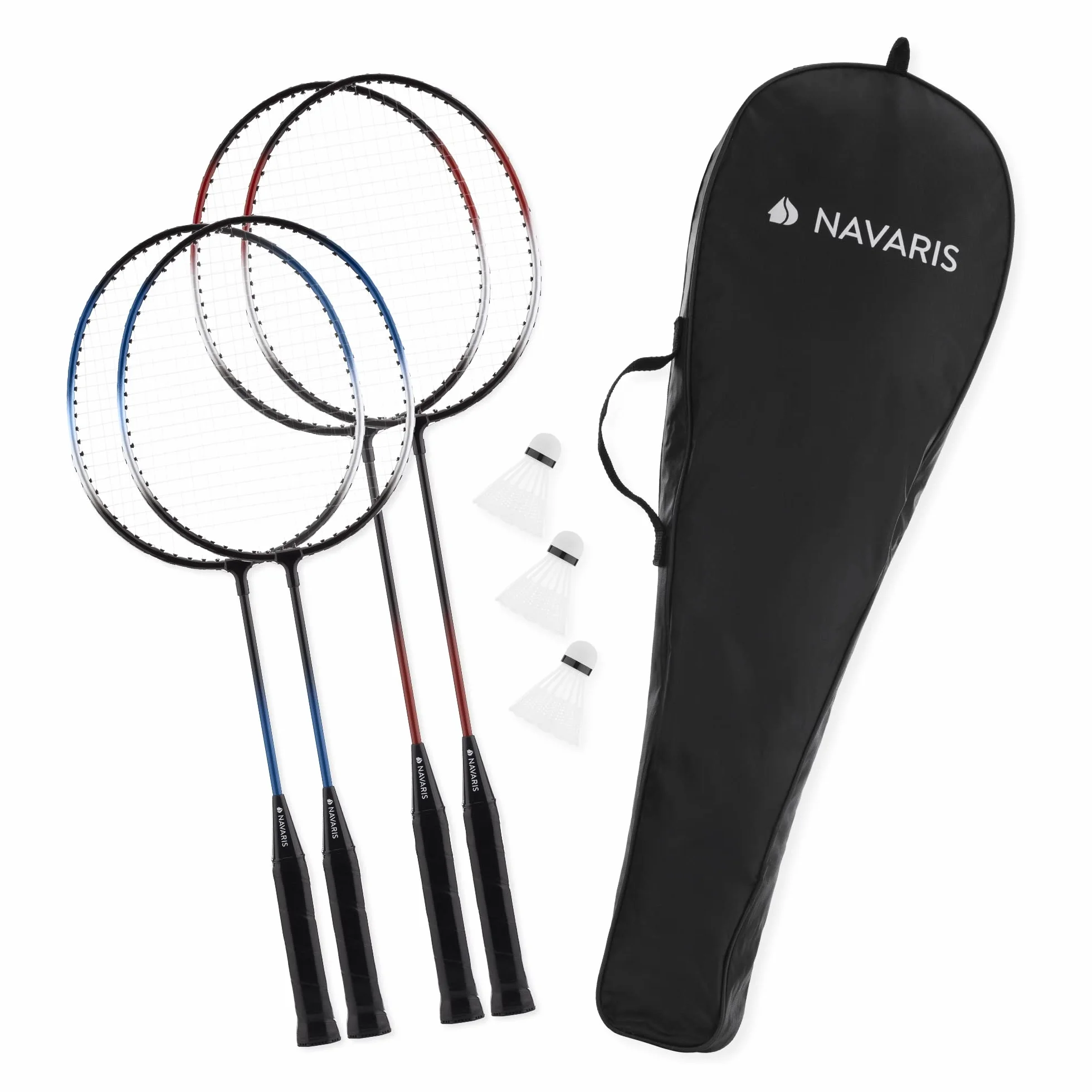 Navaris Badminton Inc. Spred Balls Zestaw Rakieta Badmintona z Torbą Czerwony Niebieski