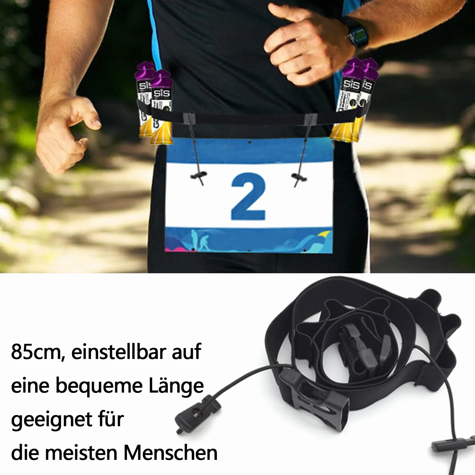 Triathlon Taśma z Numerem Startowym, Pasek do Biegania Regulowany, Czarny, 85 x