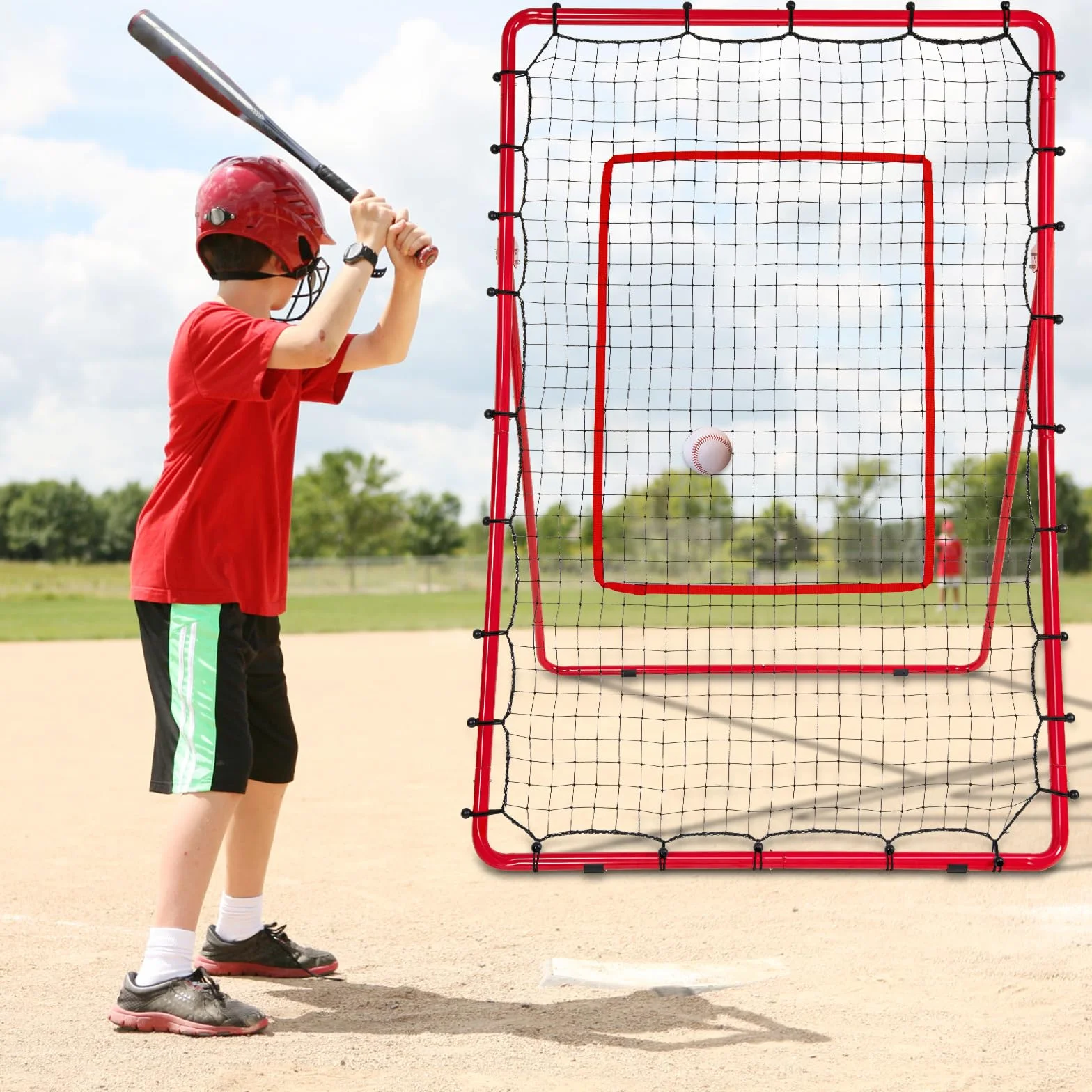 AKOZLIN Baseball Softball Siatkówka Lacrosse Rebound Bounce Back Net 5 kątów regulowana 15 x 100 cm z siatką odbijającą strefę uderzenia, gniazdo baseballowe z torbą do przenoszenia