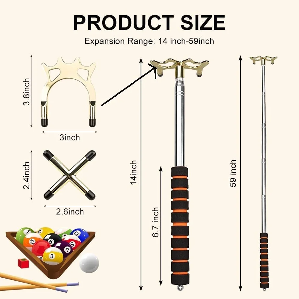 Mostek kija bilardowego, przedłużany kij do basenu, mosiężna głowica, wysuwany 35-140 cm, akcesoria snookerowe