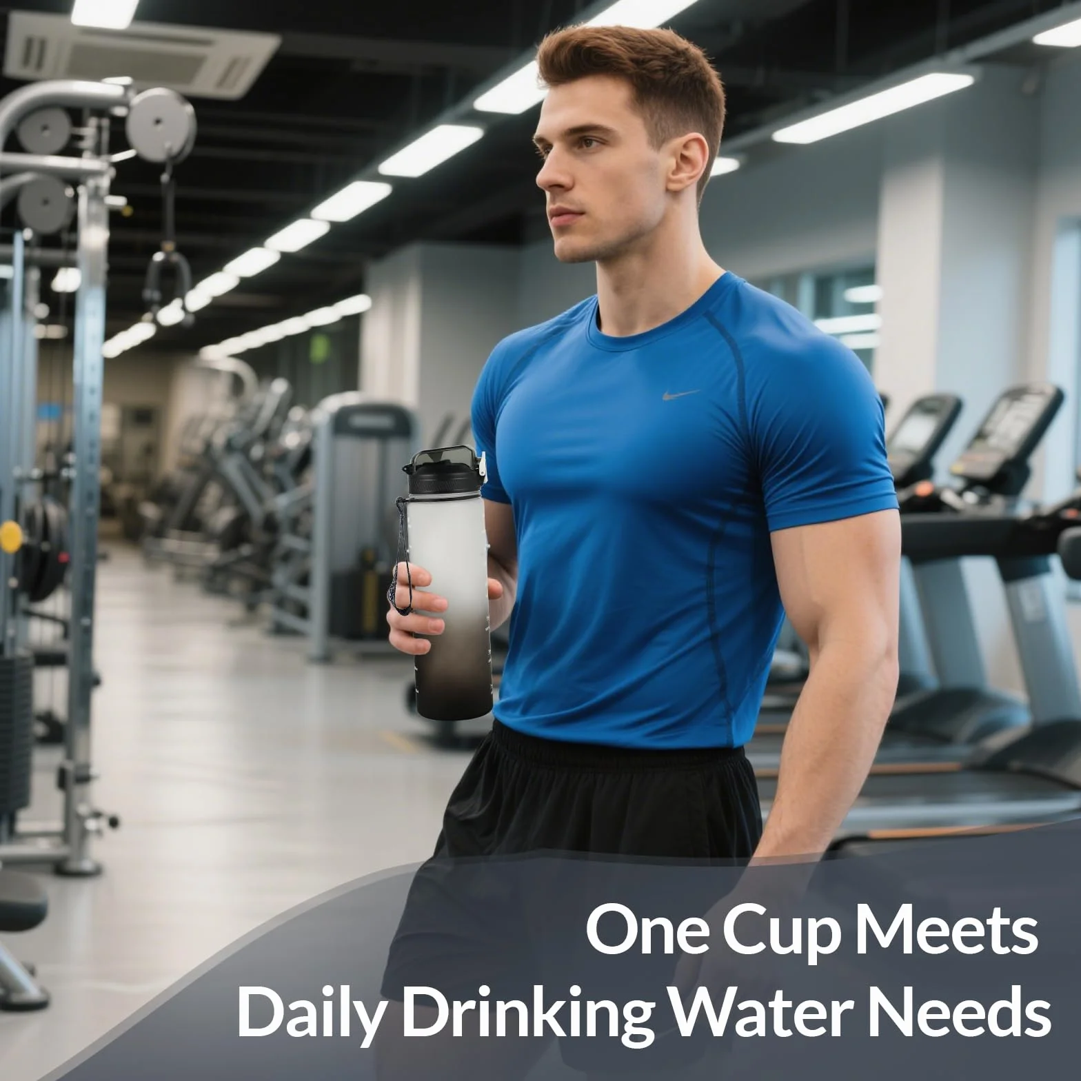 Butelka sportowa 1L BPA Free z systemem antywyciekowym słomką i podziałką czasu